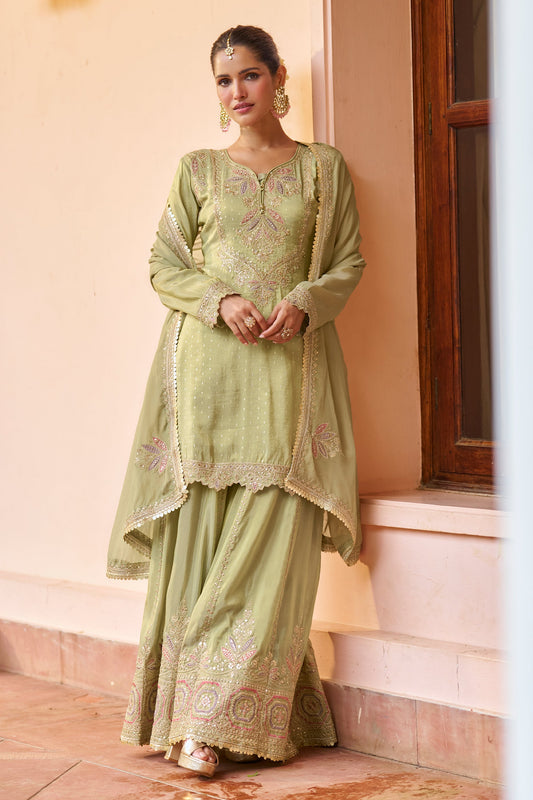 Green Readymade Chinon Palazzo Suit-SAR11685_1_SareeButa.com