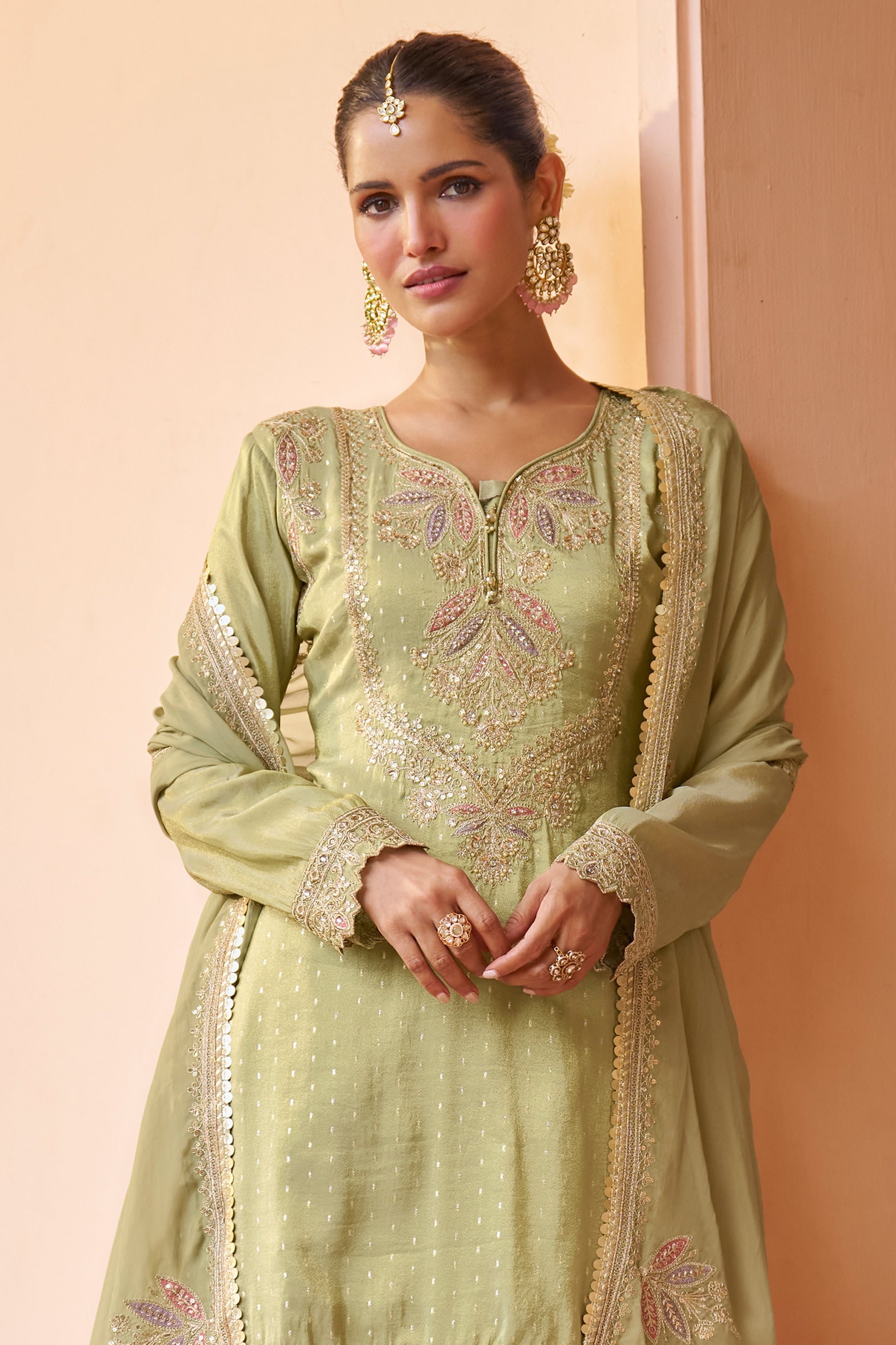 Green Readymade Chinon Palazzo Suit-SAR11685_3_SareeButa.com