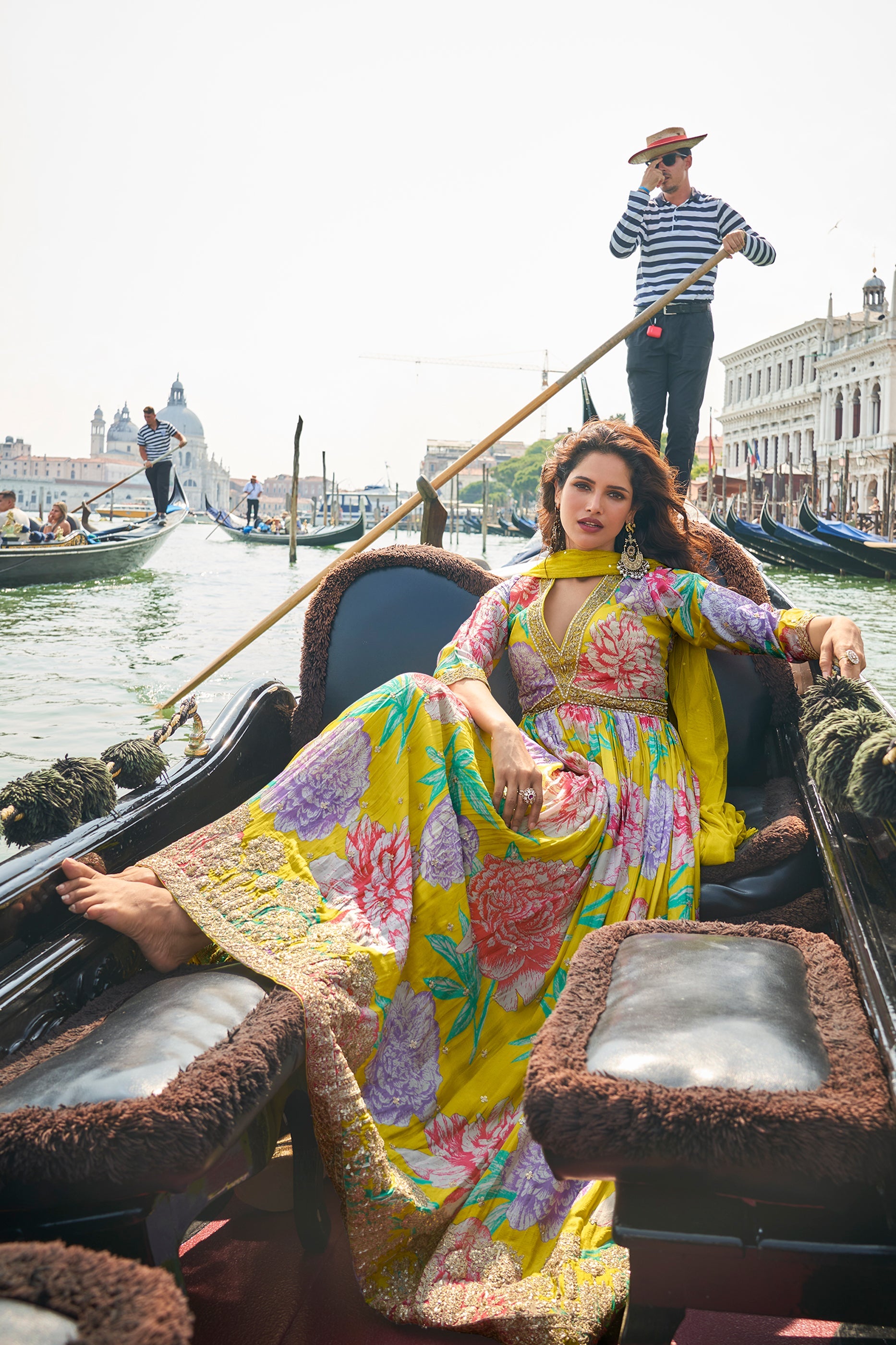 Lime Green Readymade Chinon Silk Gown with Dupatta-SAR10489_3_SareeButa.com