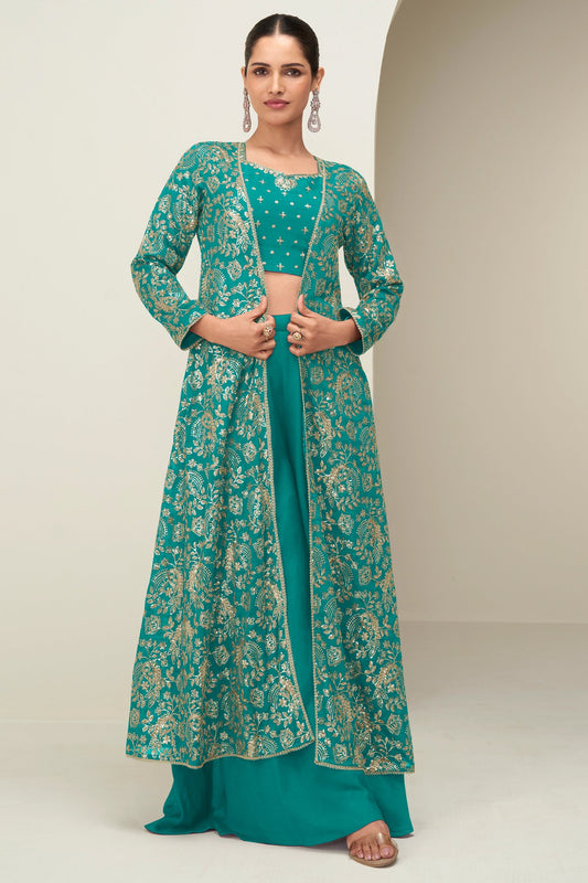 Green Readymade Chinon Silk Palazzo Set-SAR10518_1_SareeButa.com