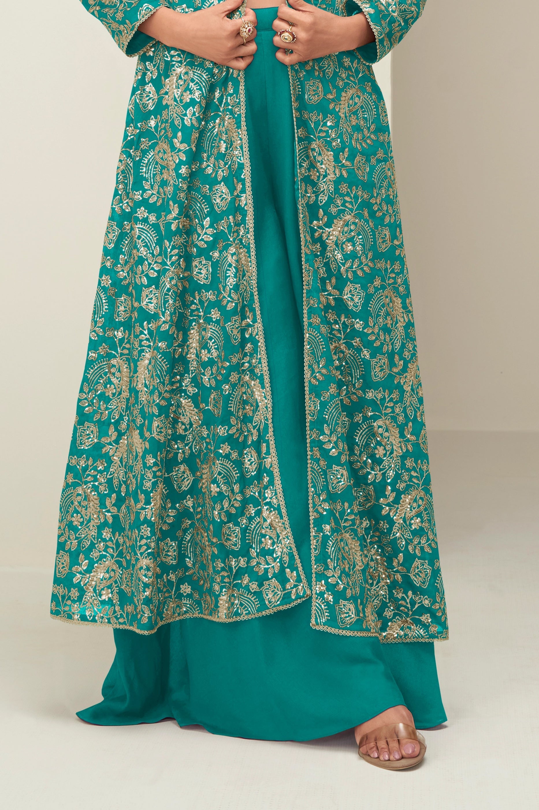 Green Readymade Chinon Silk Palazzo Set-SAR10518_5_SareeButa.com