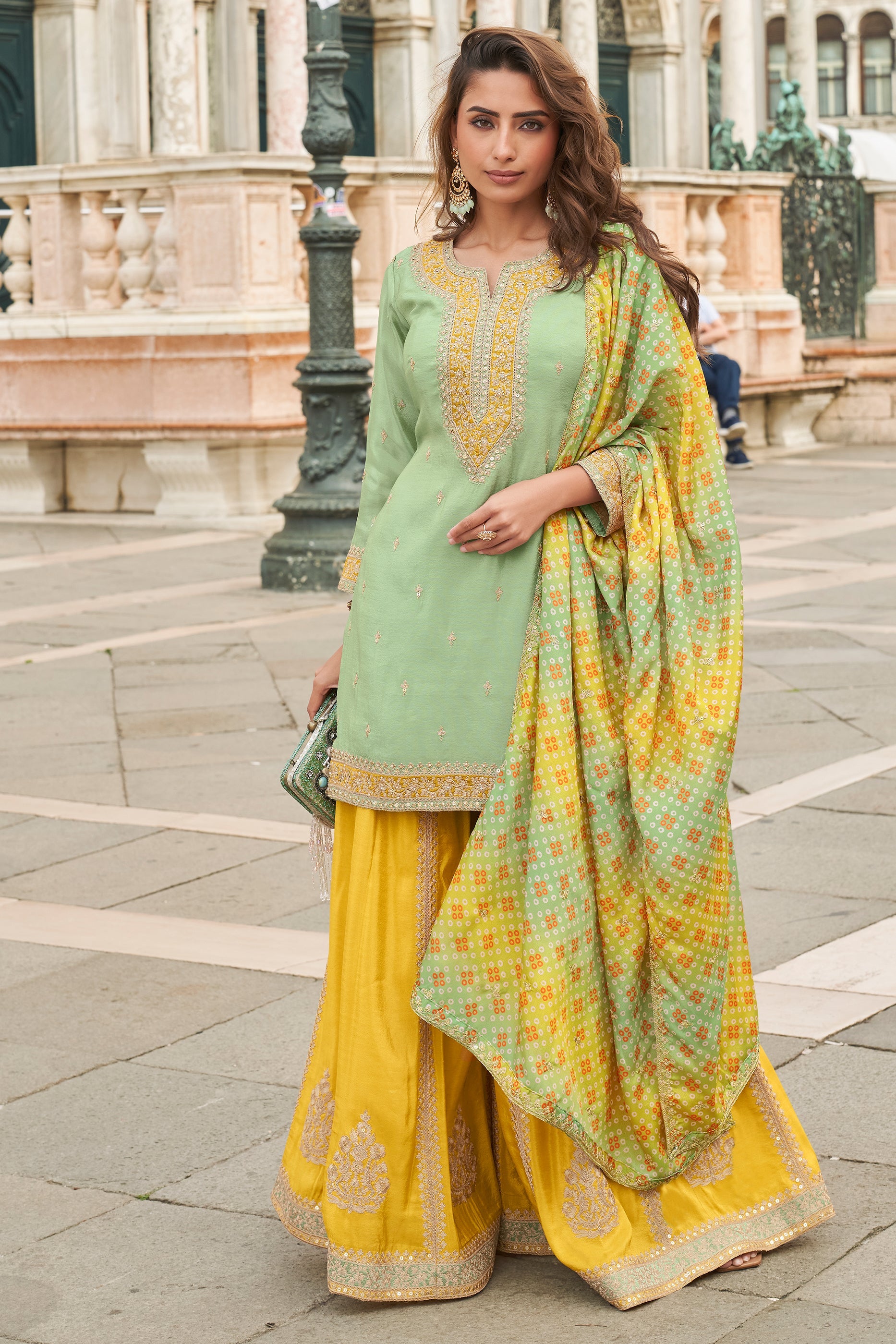 Green Readymade Chinon Silk Sharara Suit-SAR10778_1_SareeButa.com