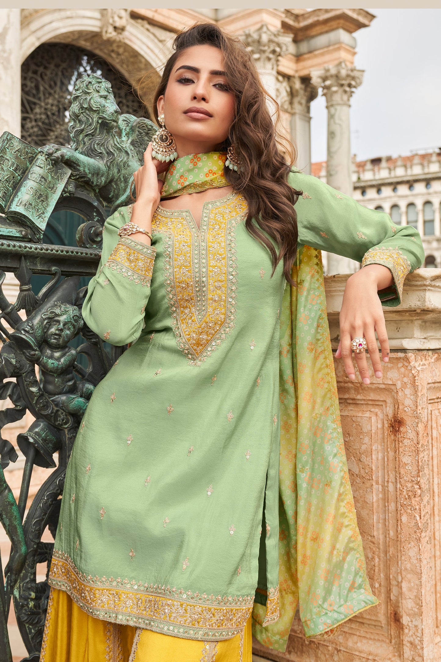 Green Readymade Chinon Silk Sharara Suit-SAR10778_2_SareeButa.com