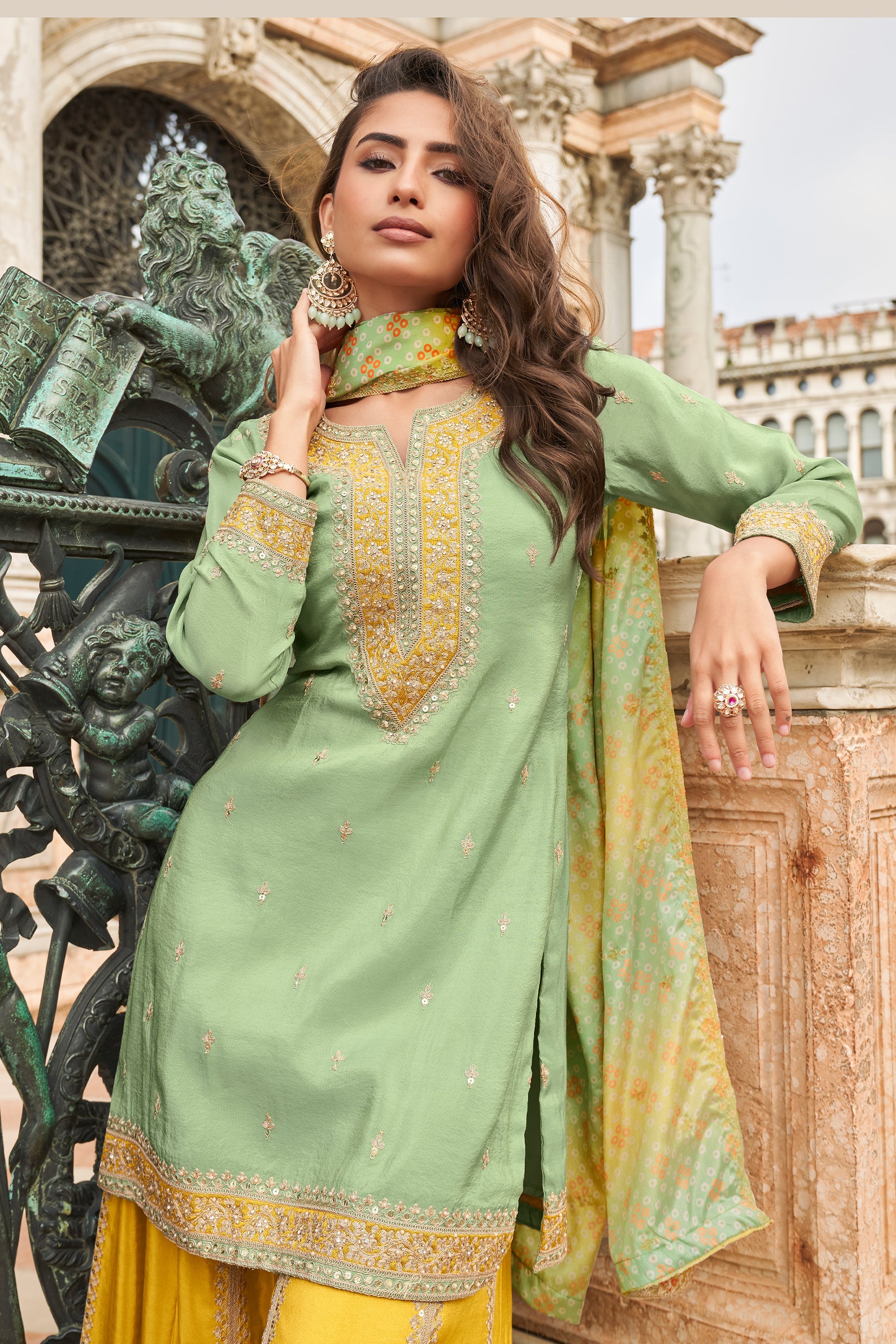 Green Readymade Chinon Silk Sharara Suit-SAR10778_2_SareeButa.com