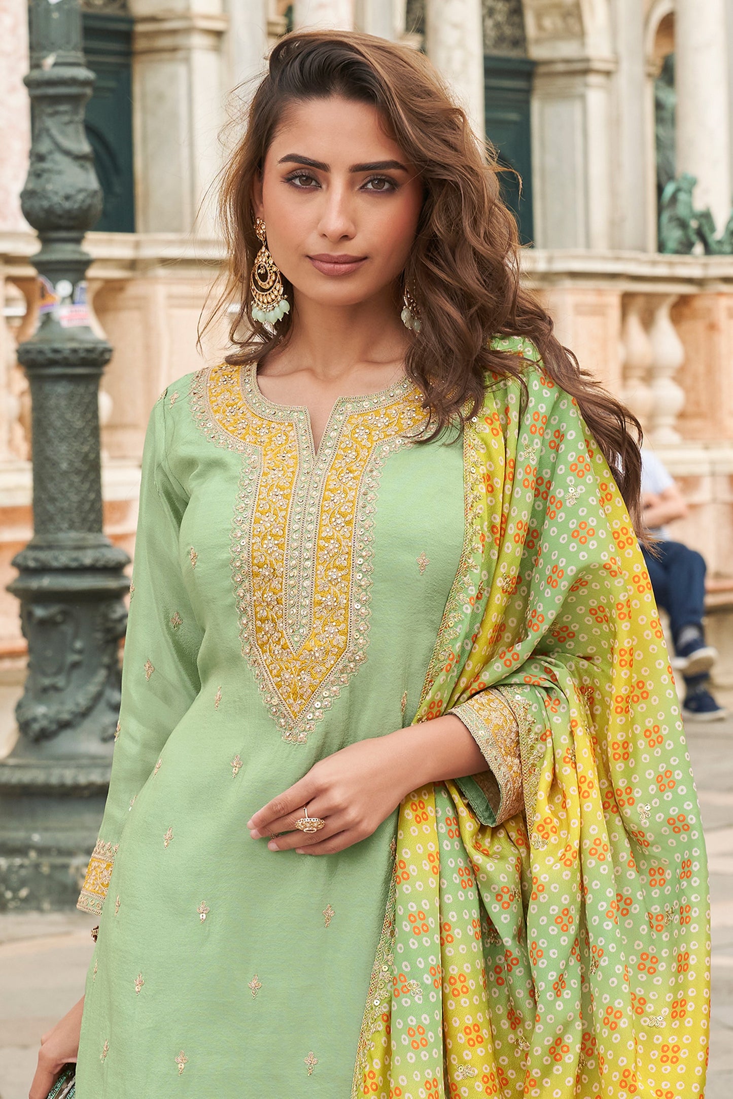 Green Readymade Chinon Silk Sharara Suit-SAR10778_3_SareeButa.com
