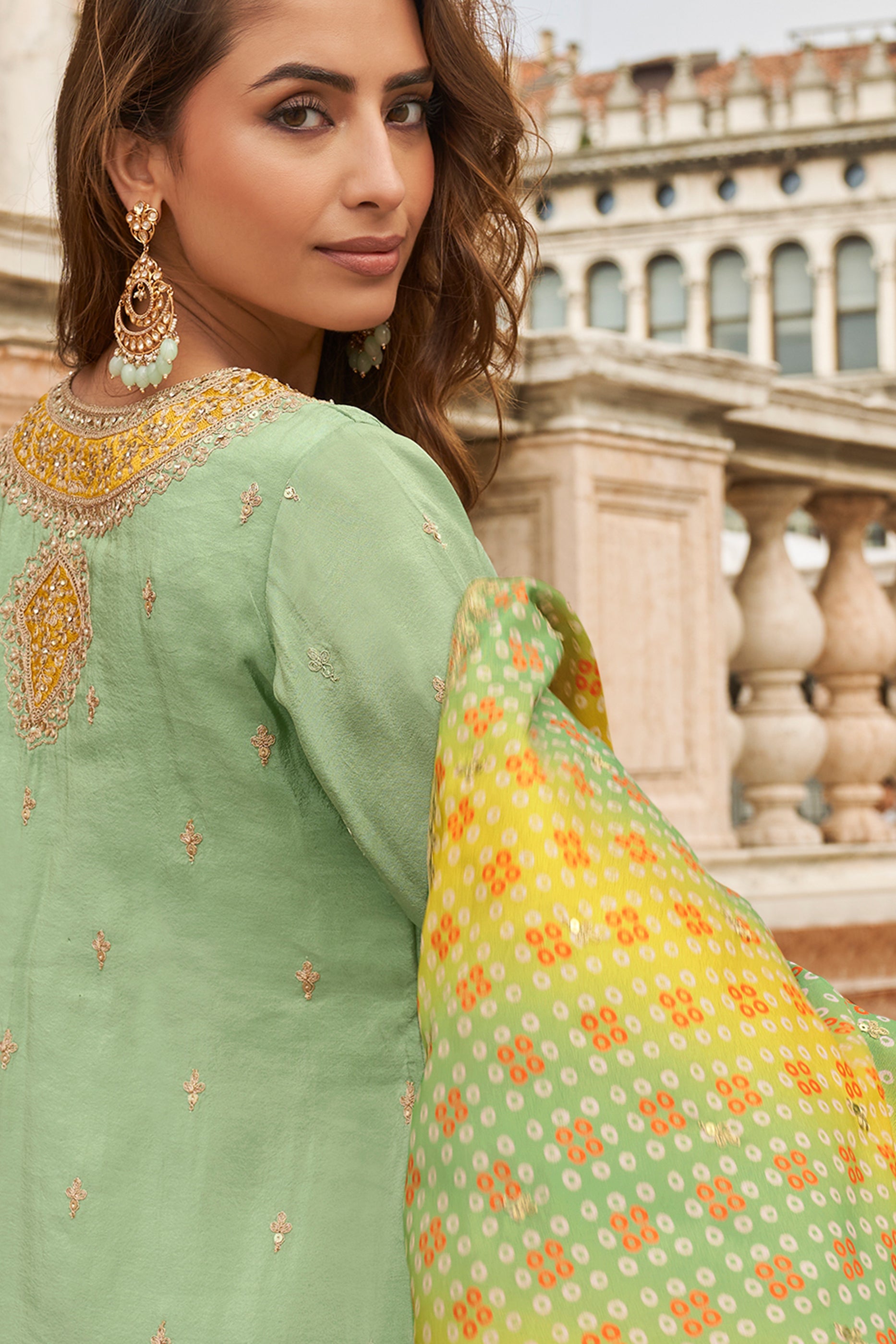 Green Readymade Chinon Silk Sharara Suit-SAR10778_4_SareeButa.com