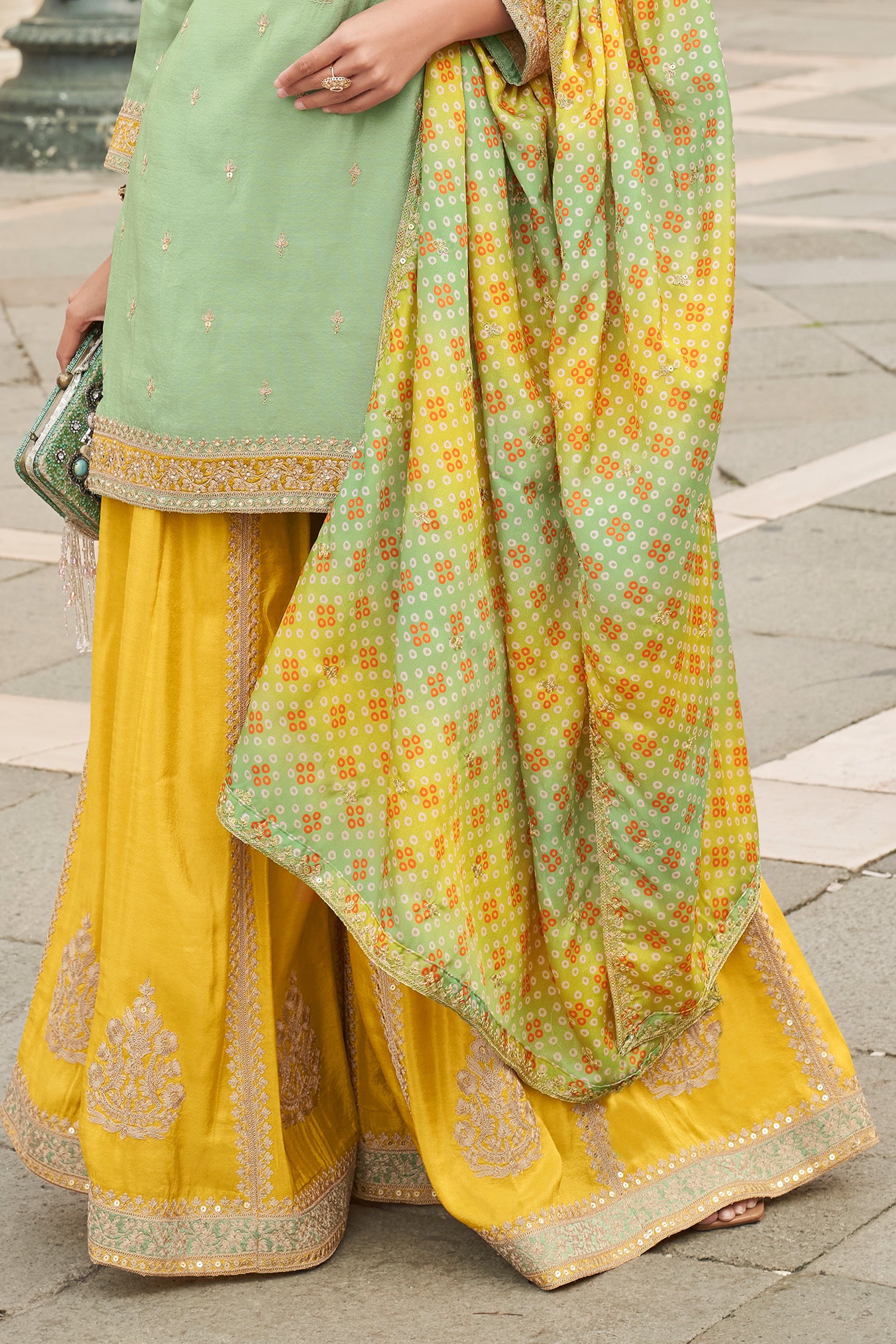 Green Readymade Chinon Silk Sharara Suit-SAR10778_5_SareeButa.com