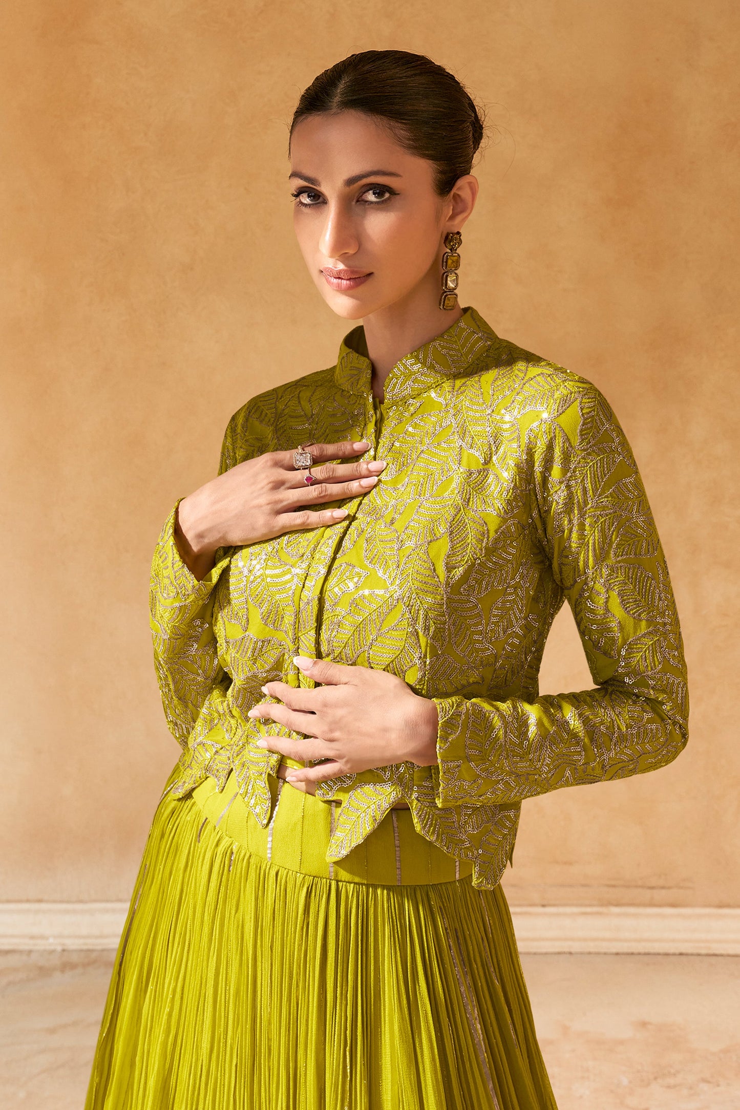 Green Readymade Chinon Skirt Set-SAR11995_2_SareeButa.com