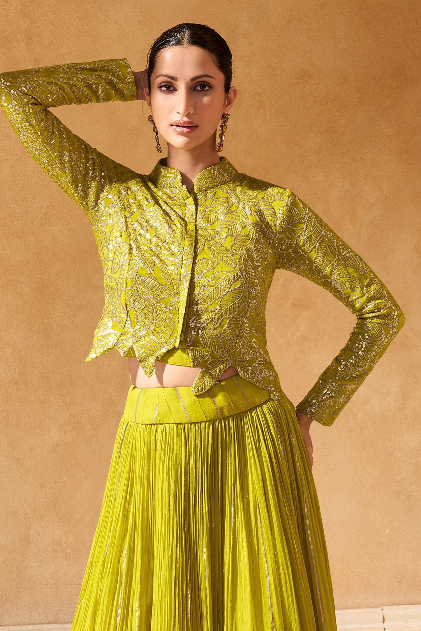 Green Readymade Chinon Skirt Set-SAR11995_4_SareeButa.com