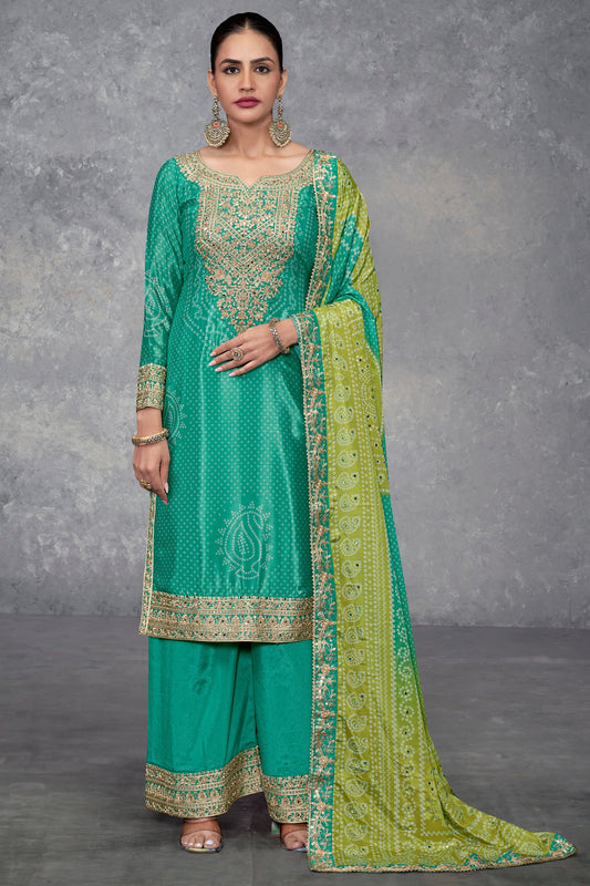 Green Readymade Chinon Suit With Bandhej Print-SS531_1_SareeButa.com