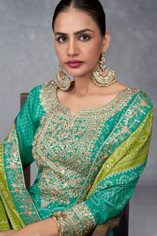 Green Readymade Chinon Suit With Bandhej Print-SS531_2_SareeButa.com