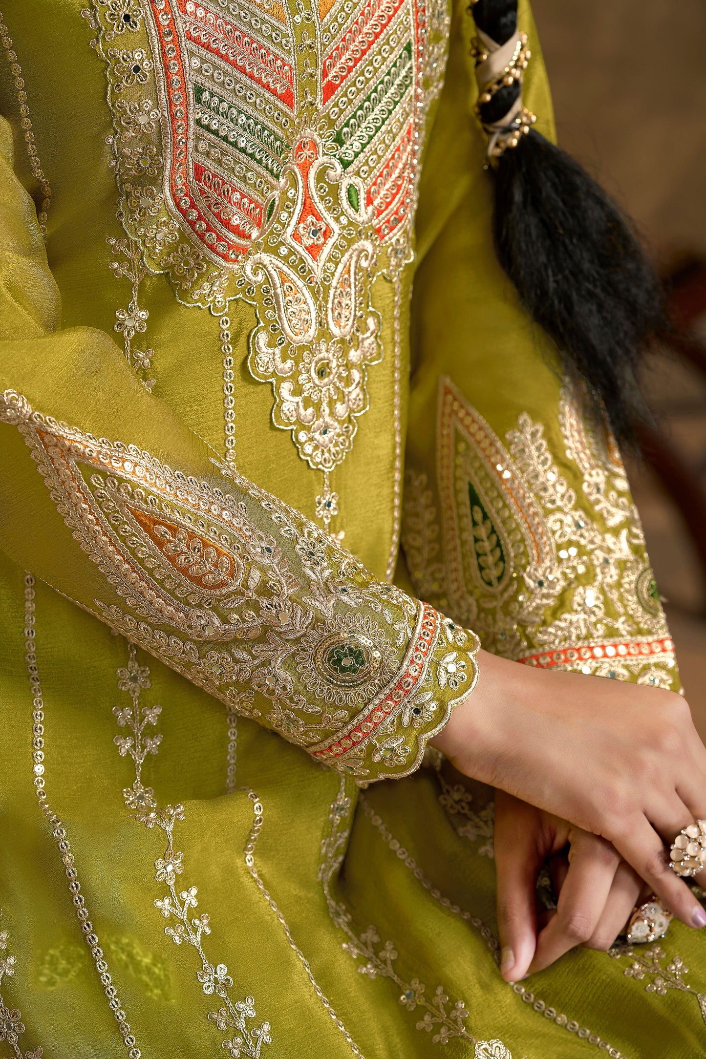 Green Readymade Chinon Suit With Tulip Pants-SS086_3_SareeButa.com