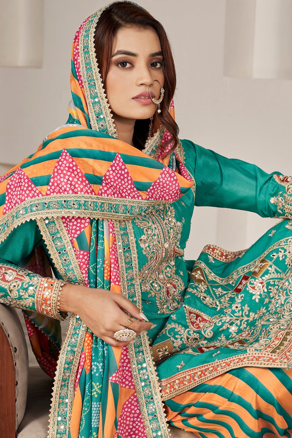 Buta 164 Buy Green Embroidery Chinon Salwar Suit ss164 | Saree Buta