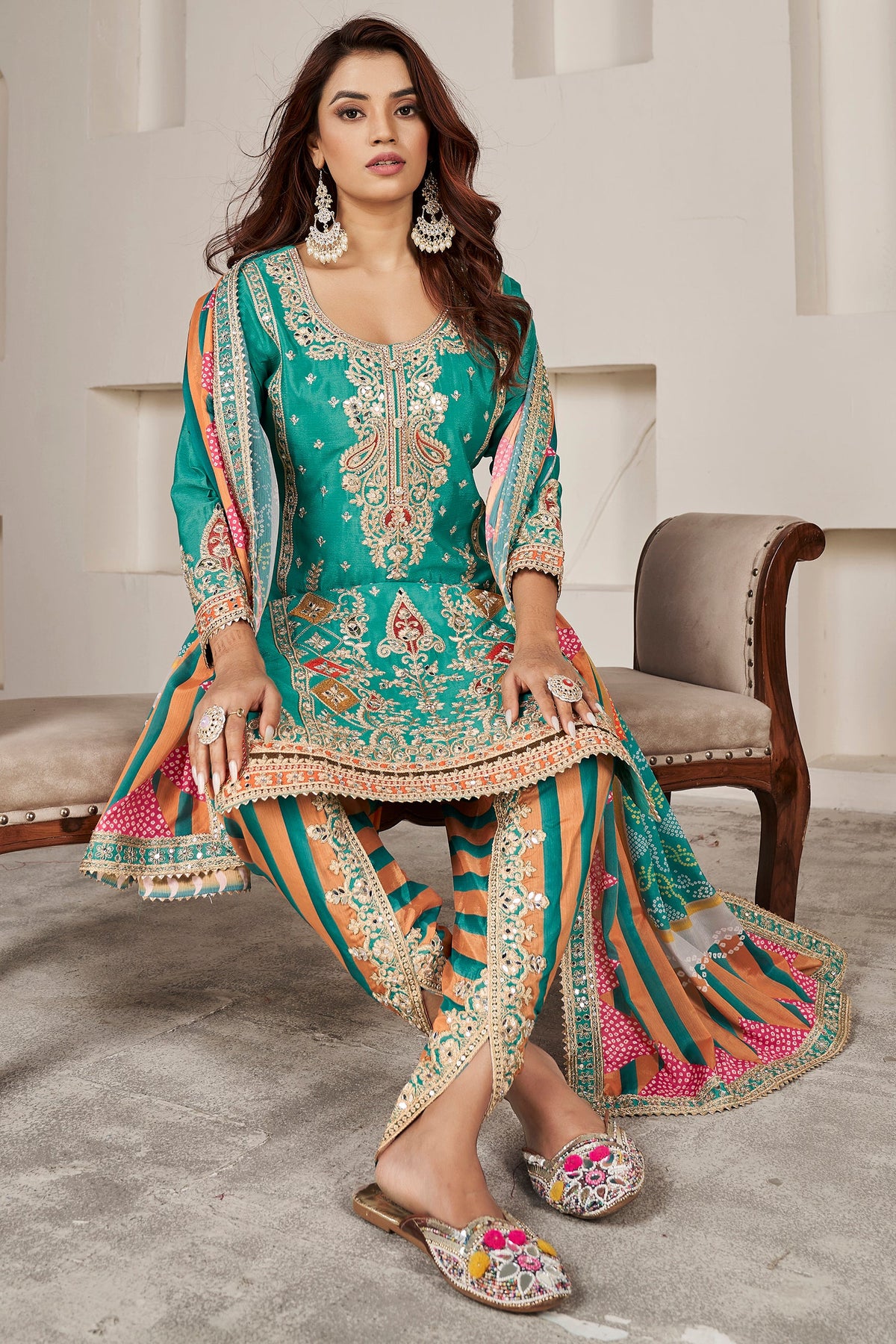 Buta 164 Buy Green Embroidery Chinon Salwar Suit ss164 | Saree Buta