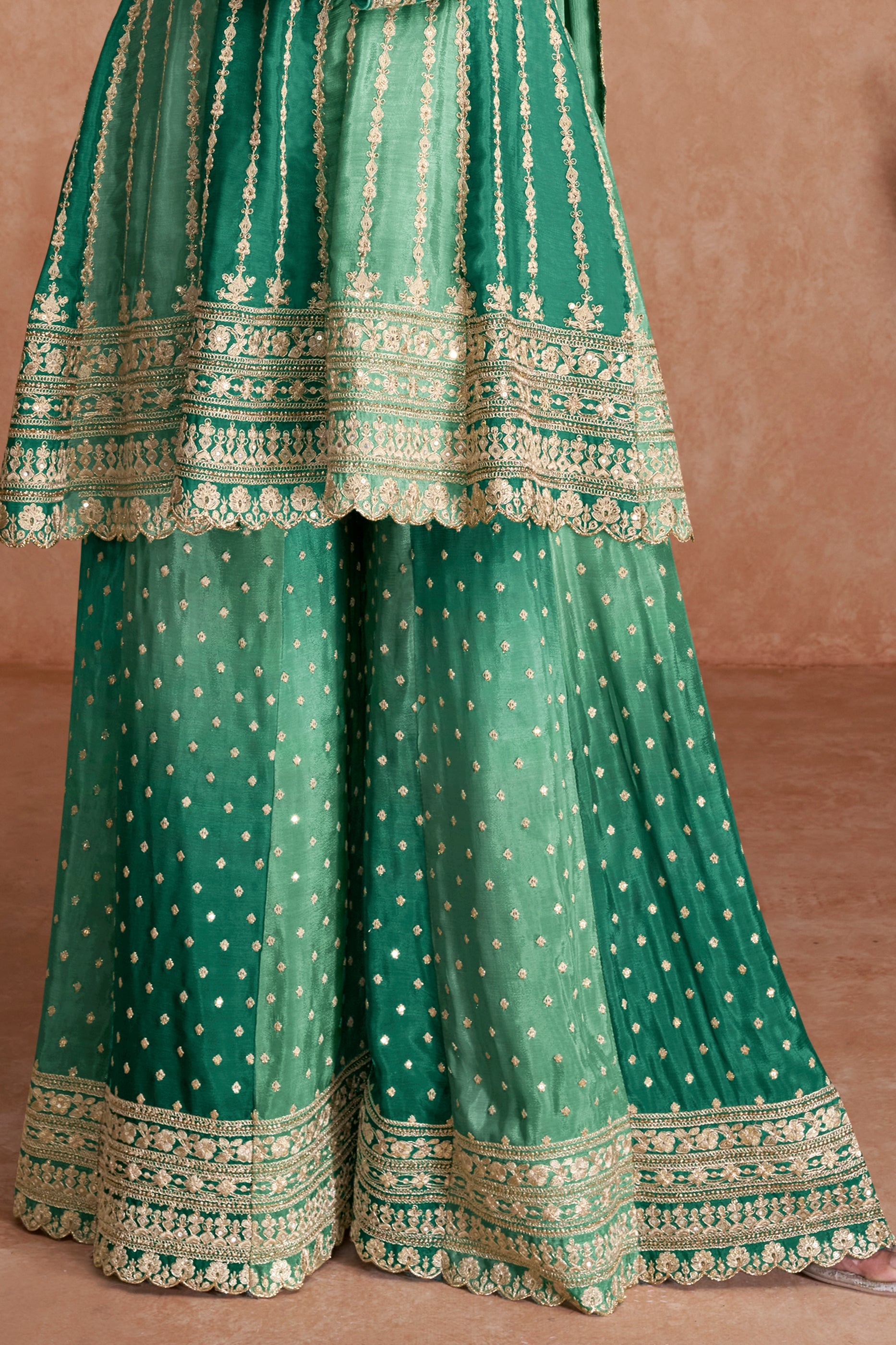 Green Readymade Embroidered Chinon A-line Suit-SAR10796_4_SareeButa.com