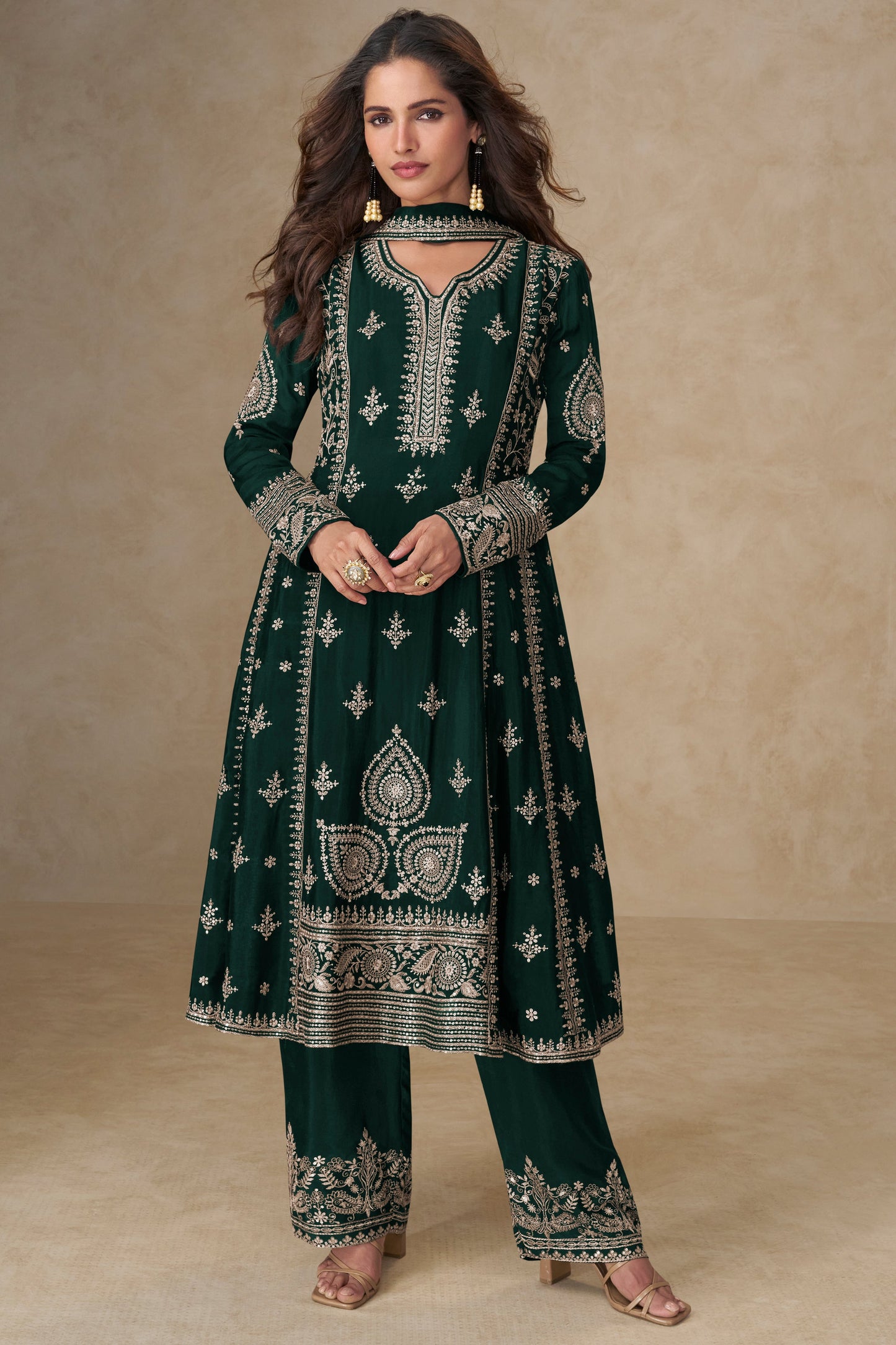 Green Readymade Embroidered Chinon A-line Suit-SS752_1_SareeButa.com