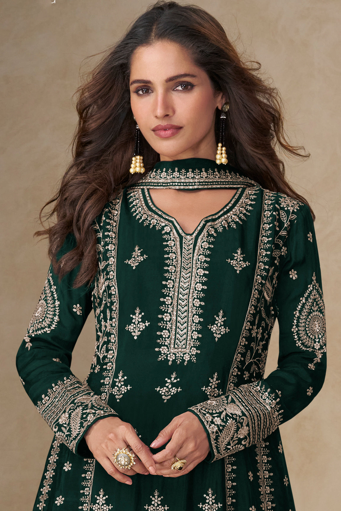 Green Readymade Embroidered Chinon A-line Suit-SS752_2_SareeButa.com
