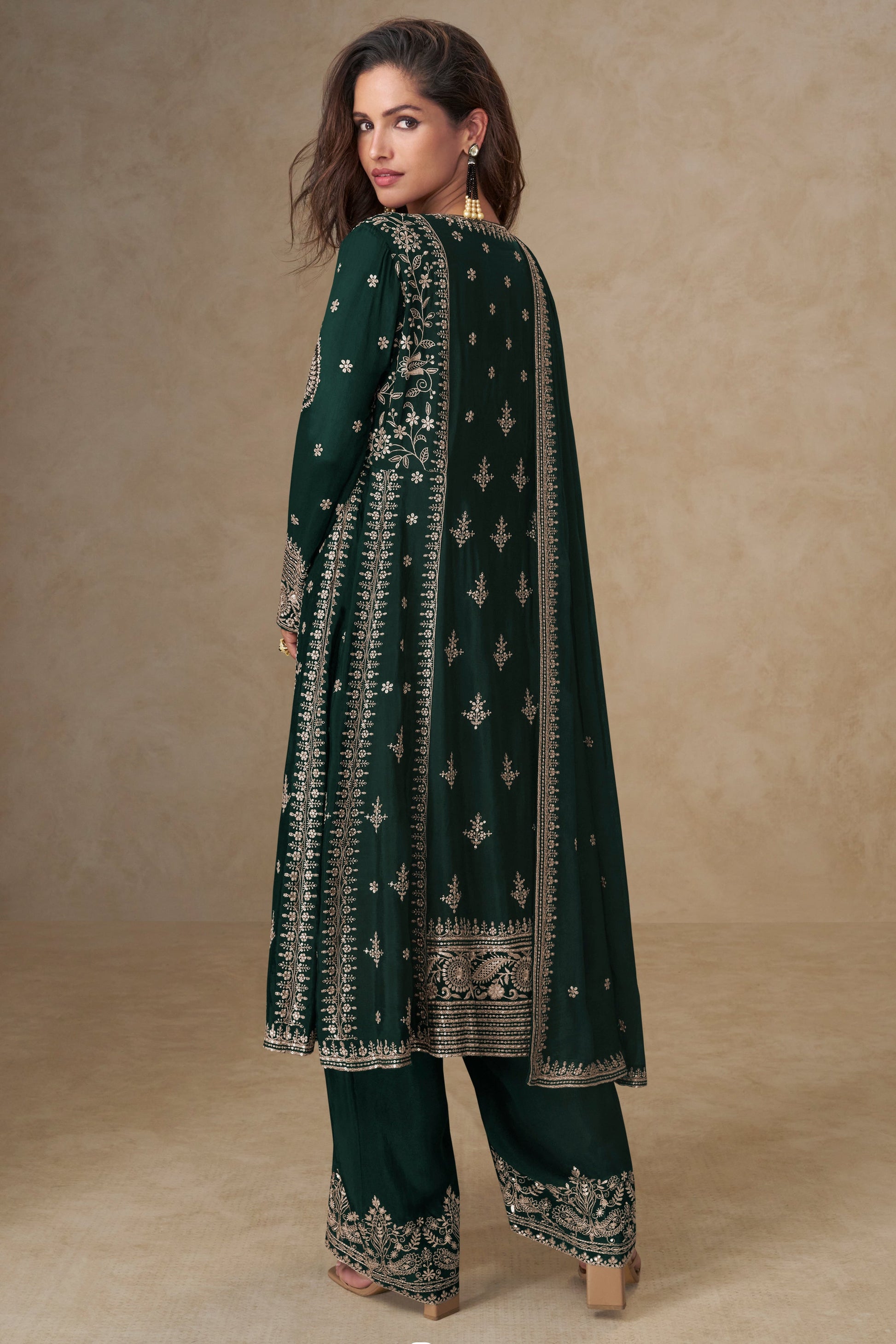 Green Readymade Embroidered Chinon A-line Suit-SS752_3_SareeButa.com