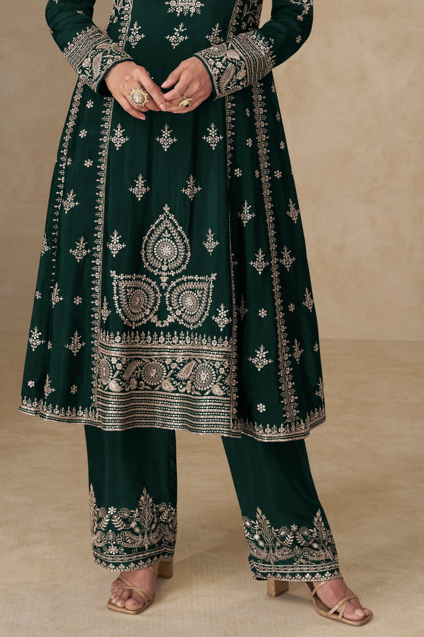 Green Readymade Embroidered Chinon A-line Suit-SS752_4_SareeButa.com