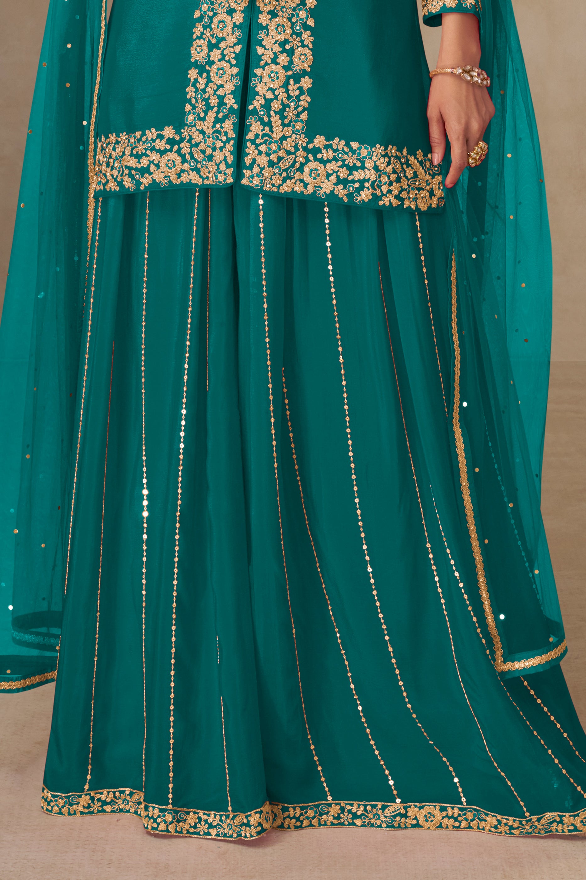 Green Readymade Embroidered Chinon Palazzo Suit-SAR12497_4_SareeButa.com