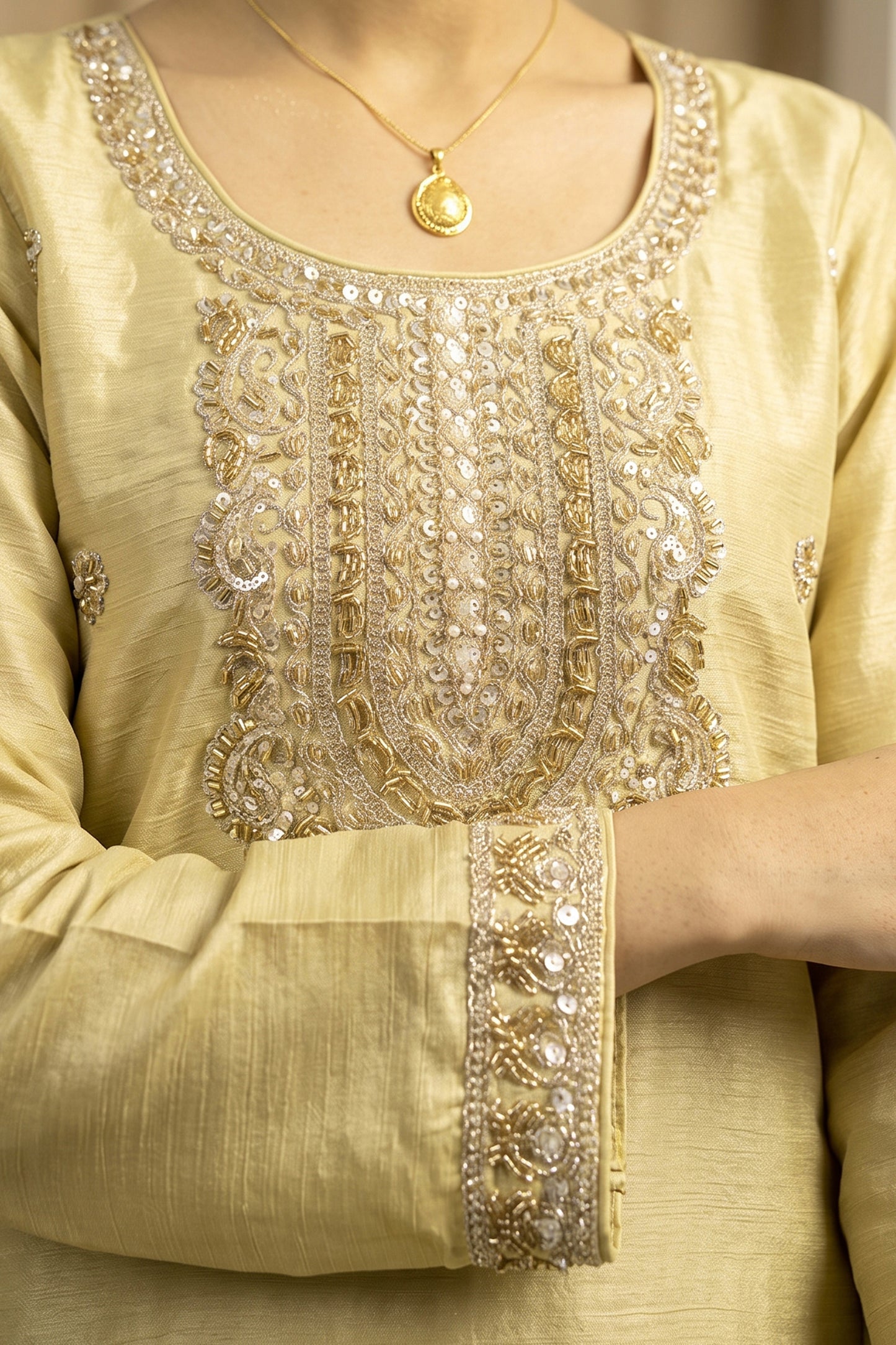 Green Readymade Embroidered Chinon Palazzo Suit-SAR13141_2_SareeButa.com