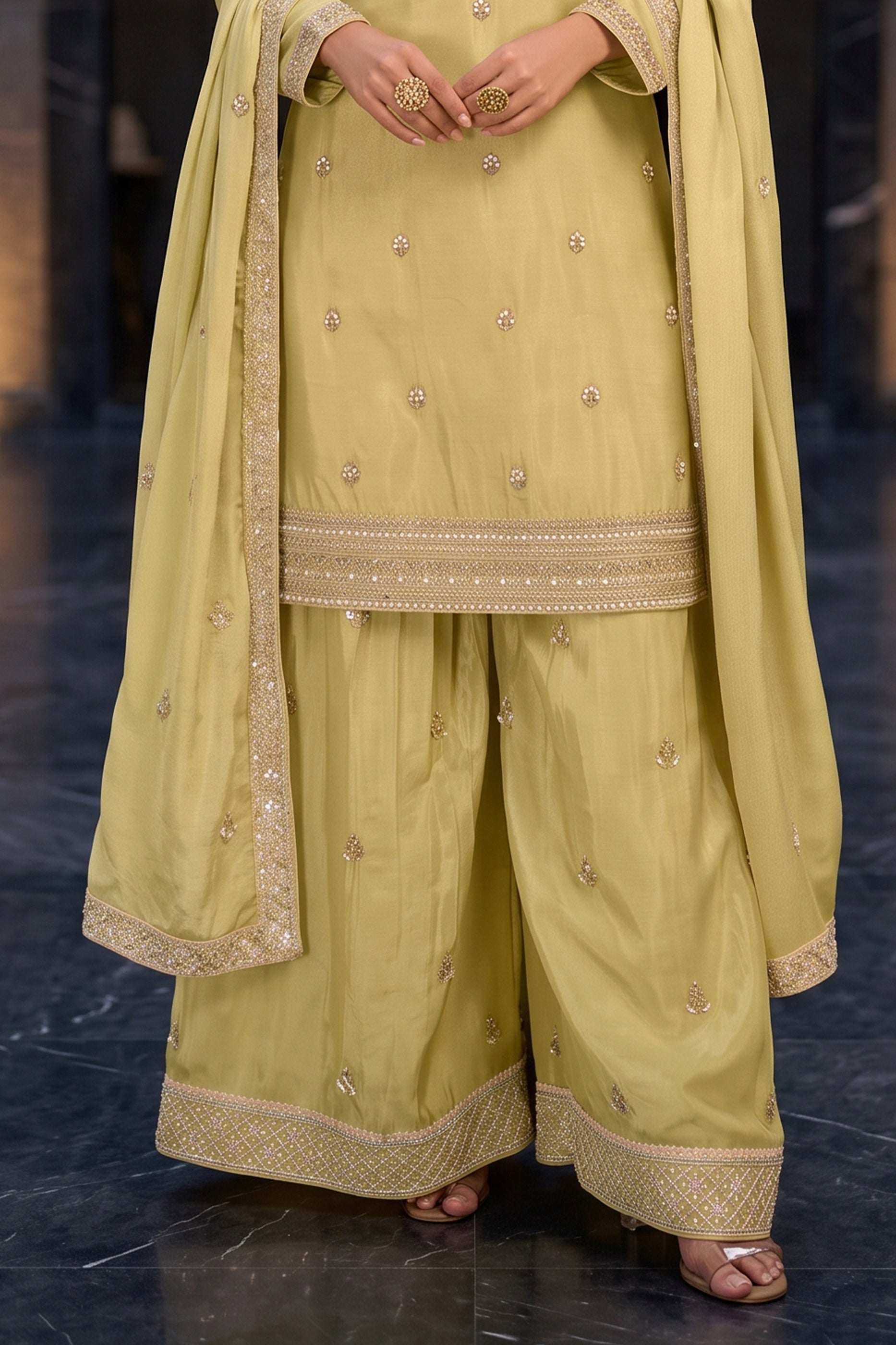 Green Readymade Embroidered Chinon Palazzo Suit-SAR13141_6_SareeButa.com