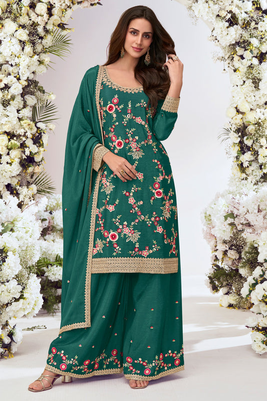 Green Readymade Embroidered Chinon Palazzo Suit-SS781_1_SareeButa.com