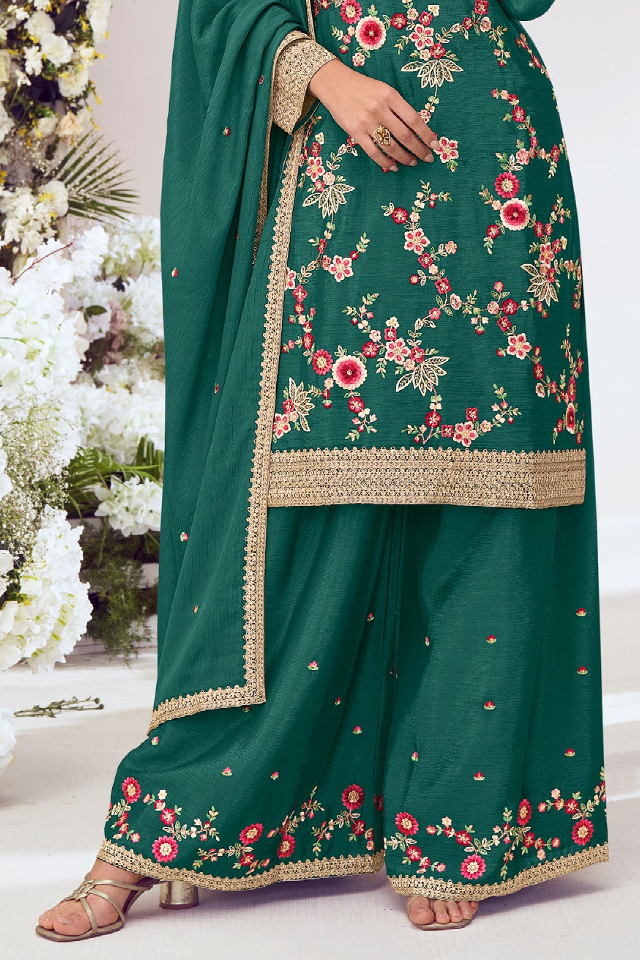Green Readymade Embroidered Chinon Palazzo Suit-SS781_3_SareeButa.com