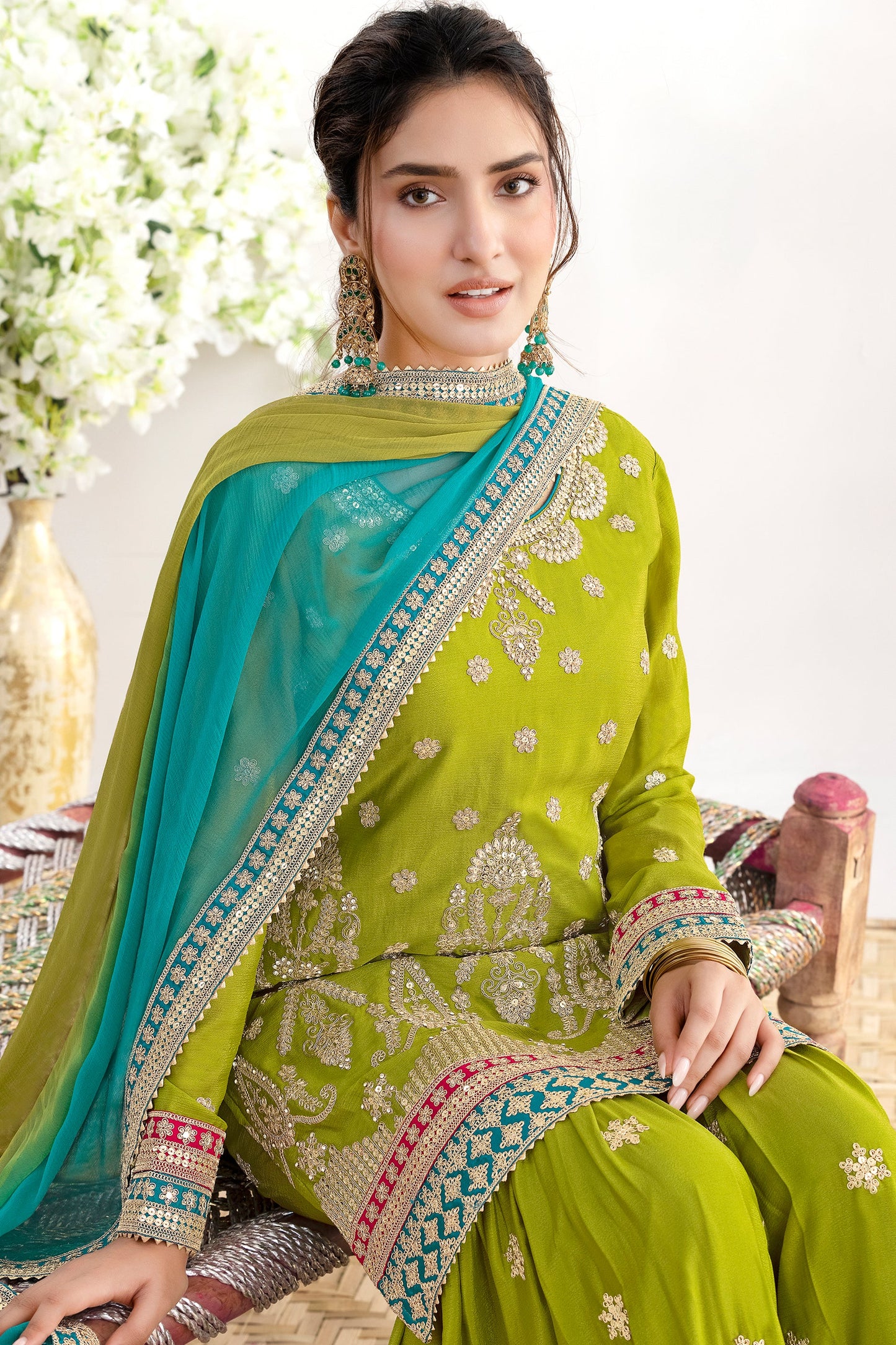 Green Readymade Embroidered Chinon Sharara Suit-SAR10814_2_SareeButa.com