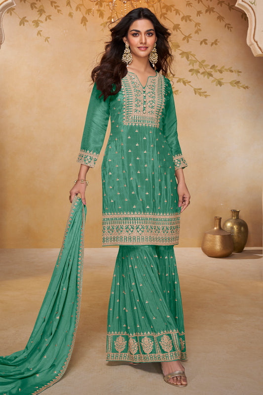 Green Readymade Embroidered Chinon Sharara Suit-SAR13322_1_SareeButa.com