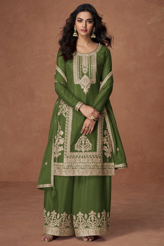 Green Readymade Embroidered Chinon Silk Palazzo Suit-SS364_1_SareeButa.com