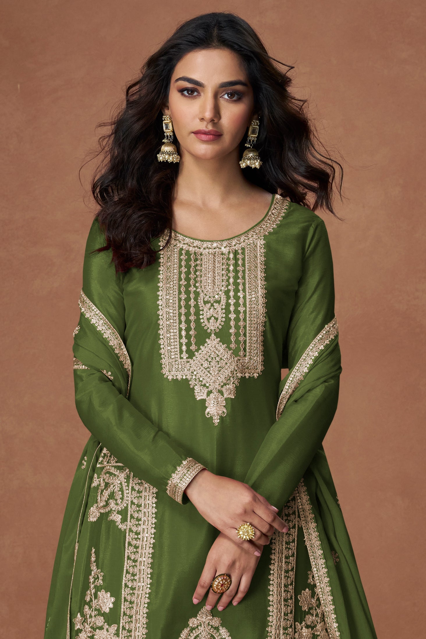 Shop for Green Readymade Embroidered Chinon Silk Palazzo Suit Online | Saree Buta | SS364 XL Shop for Green Readymade Embroidered Chinon Silk Palazzo Suit Online | Saree Buta | SS364 XL