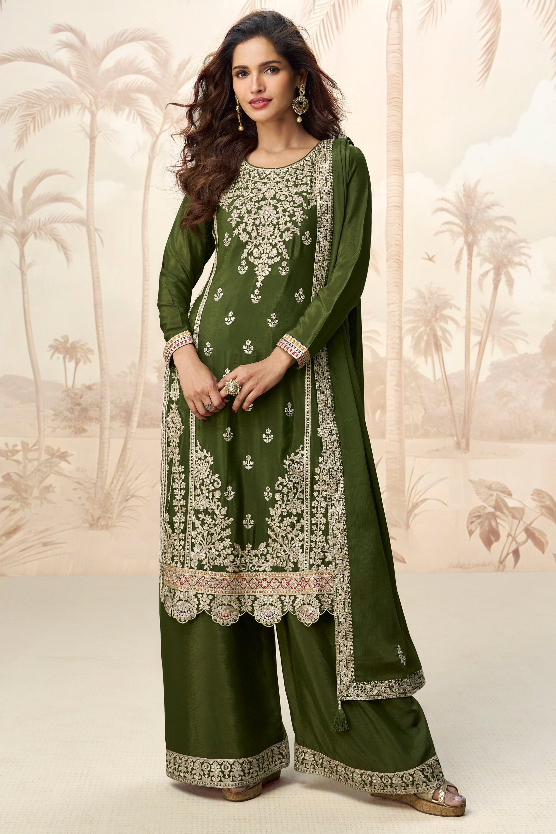 Green Readymade Embroidered Chinon Silk Palazzo Suit-SS741_1_SareeButa.com