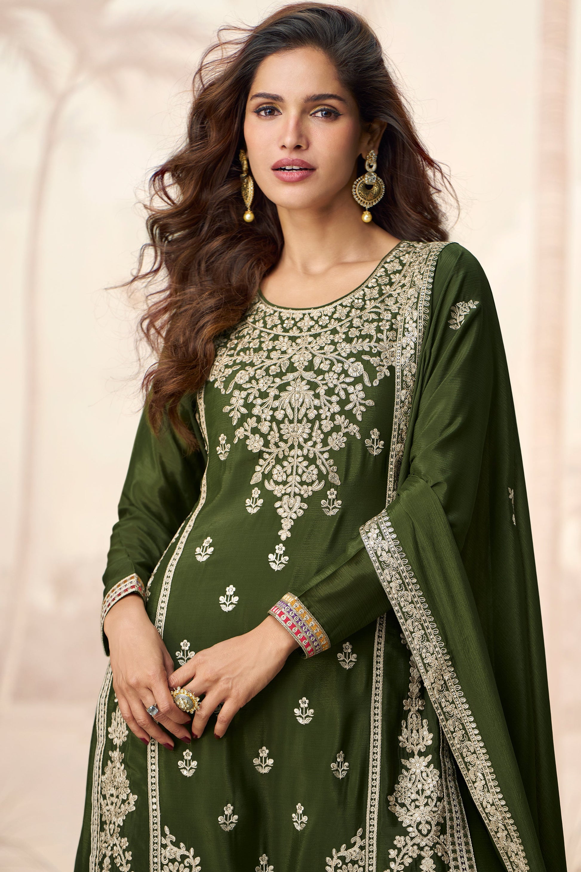 Green Readymade Embroidered Chinon Silk Palazzo Suit-SS741_3_SareeButa.com