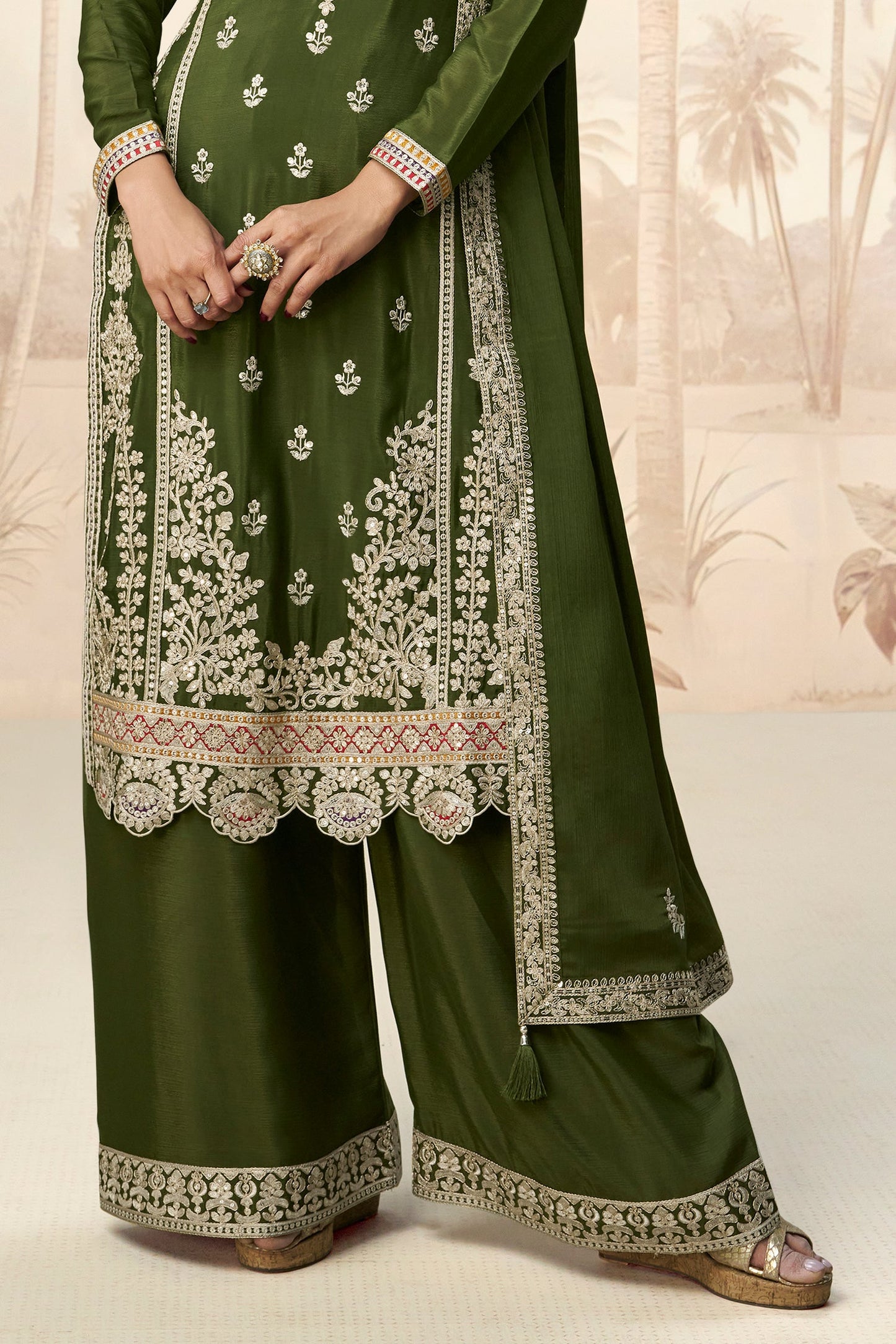 Green Readymade Embroidered Chinon Silk Palazzo Suit-SS741_5_SareeButa.com