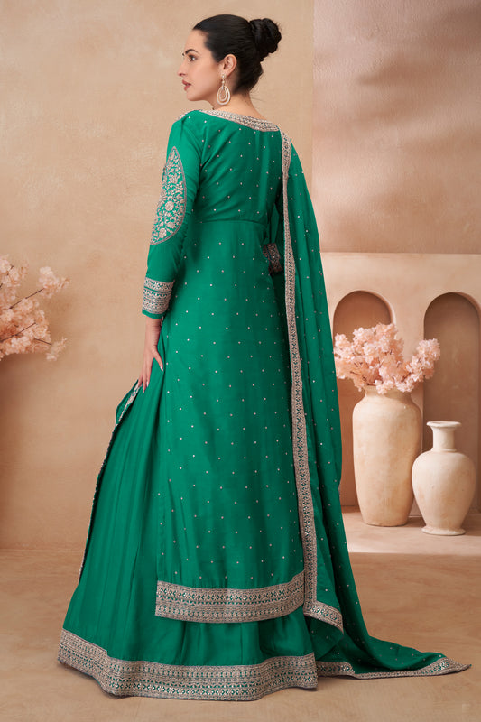 Green Readymade Embroidered Chinon Silk Skirt Suit-SAR12183_2_SareeButa.com