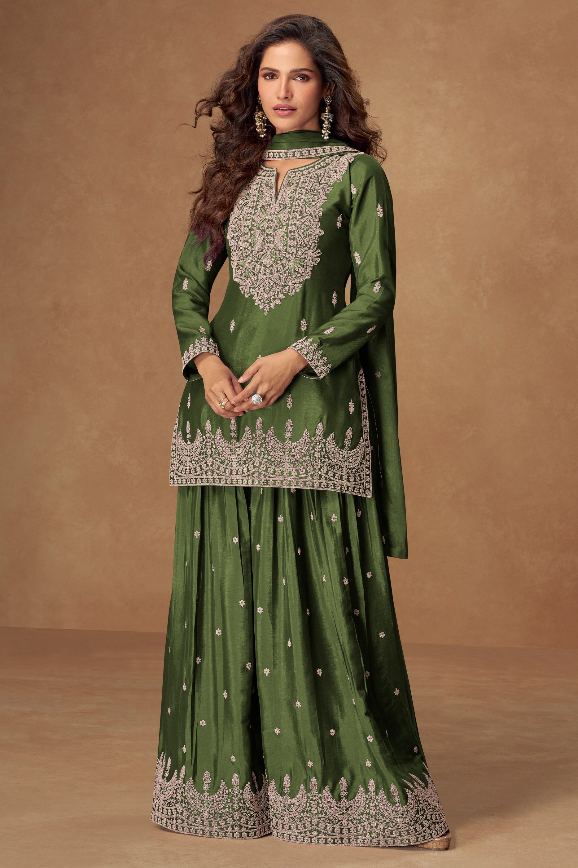 Green Readymade Embroidered Chinon Silk Suit-SAR10509_1_SareeButa.com
