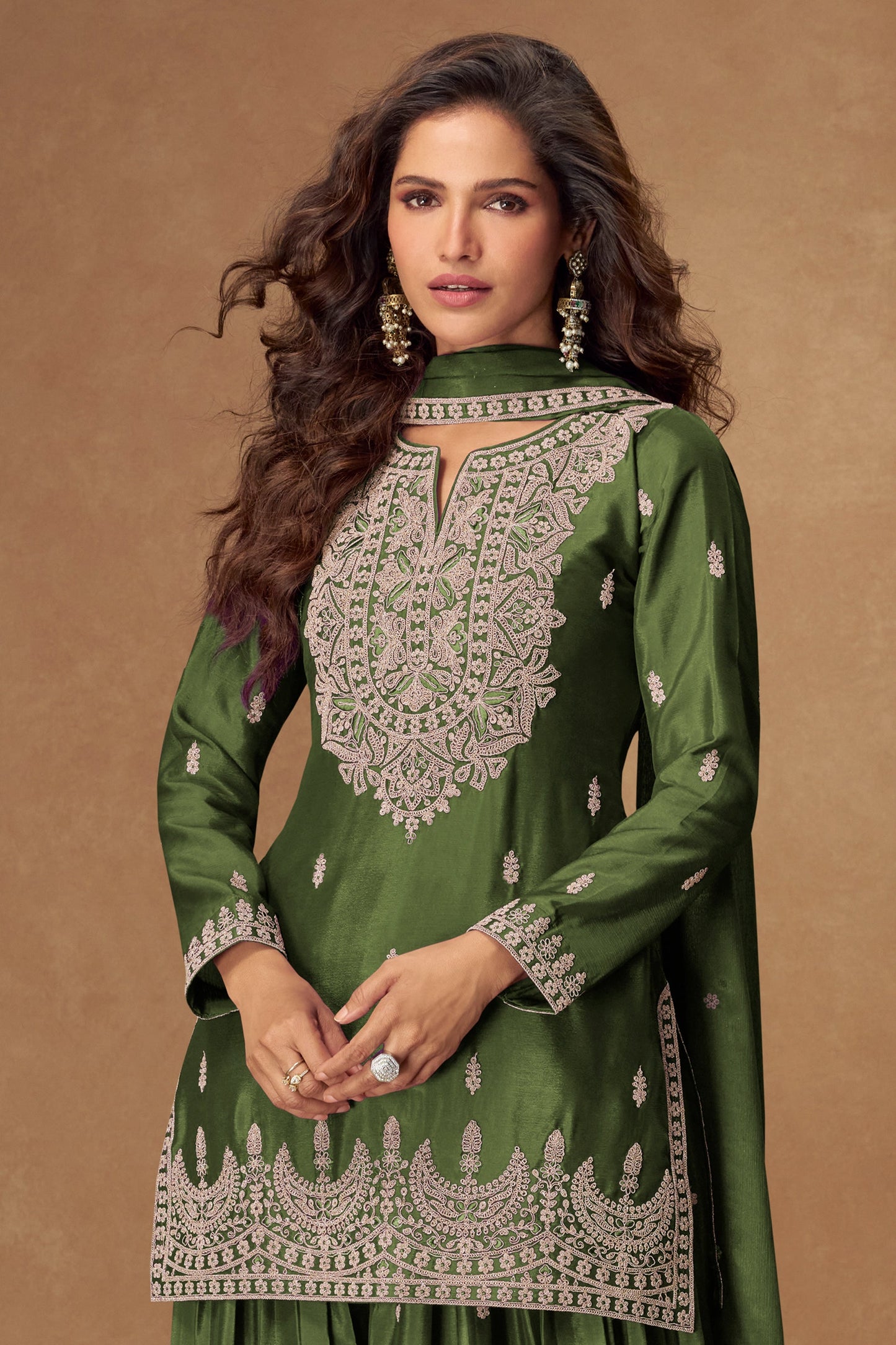 Green Readymade Embroidered Chinon Silk Suit-SAR10509_3_SareeButa.com