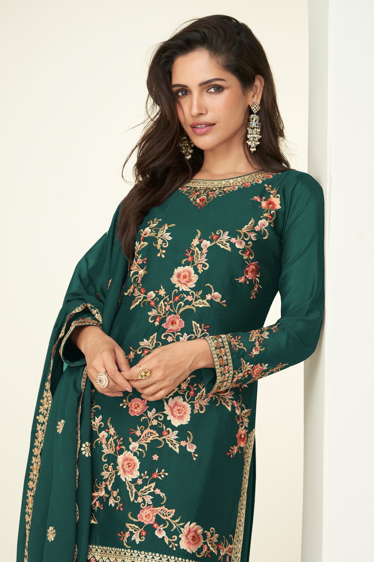 Green Readymade Embroidered Chinon Silk Suit-SAR10525_2_SareeButa.com