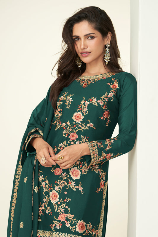 Green Readymade Embroidered Chinon Silk Suit-SAR10525_2_SareeButa.com