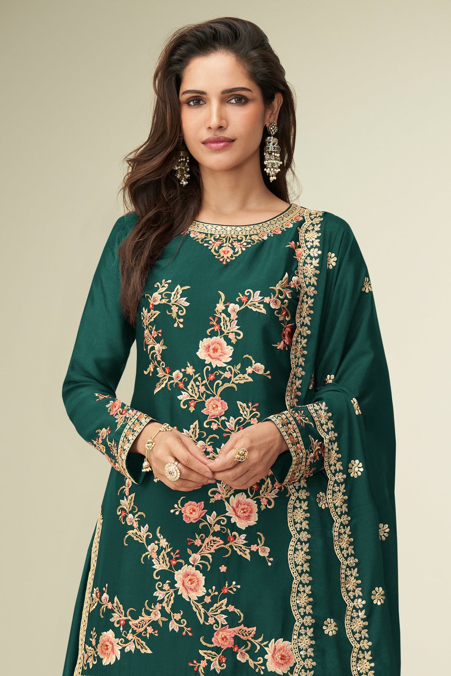 Green Readymade Embroidered Chinon Silk Suit-SAR10525_3_SareeButa.com