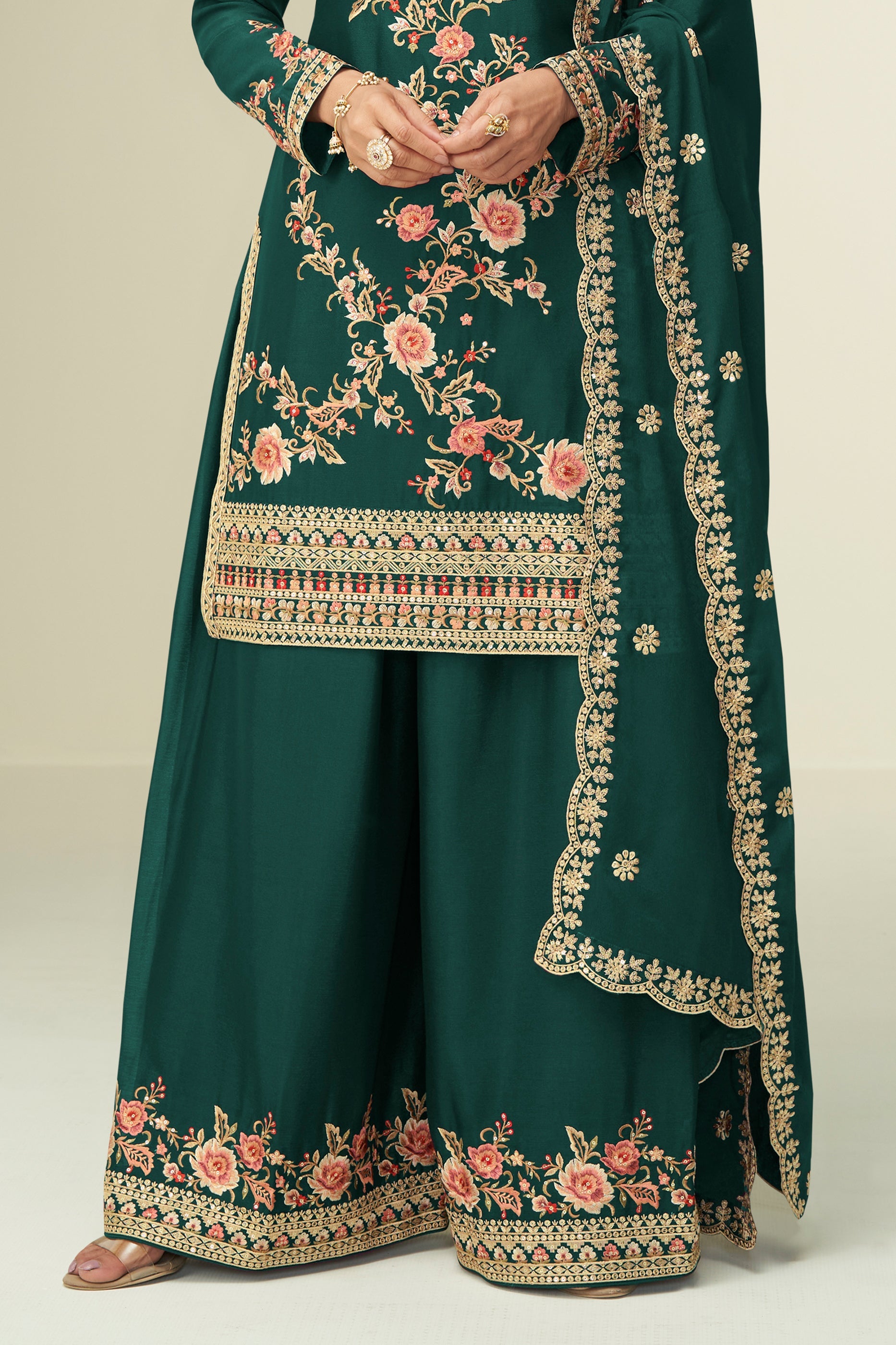 Green Readymade Embroidered Chinon Silk Suit-SAR10525_4_SareeButa.com