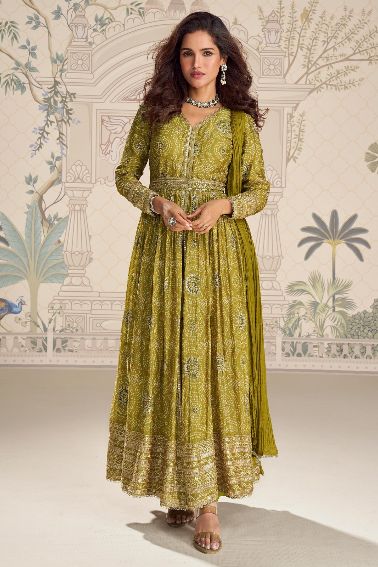 Green Readymade Embroidered Chinon Silk Suit-SAR11096_1_SareeButa.com