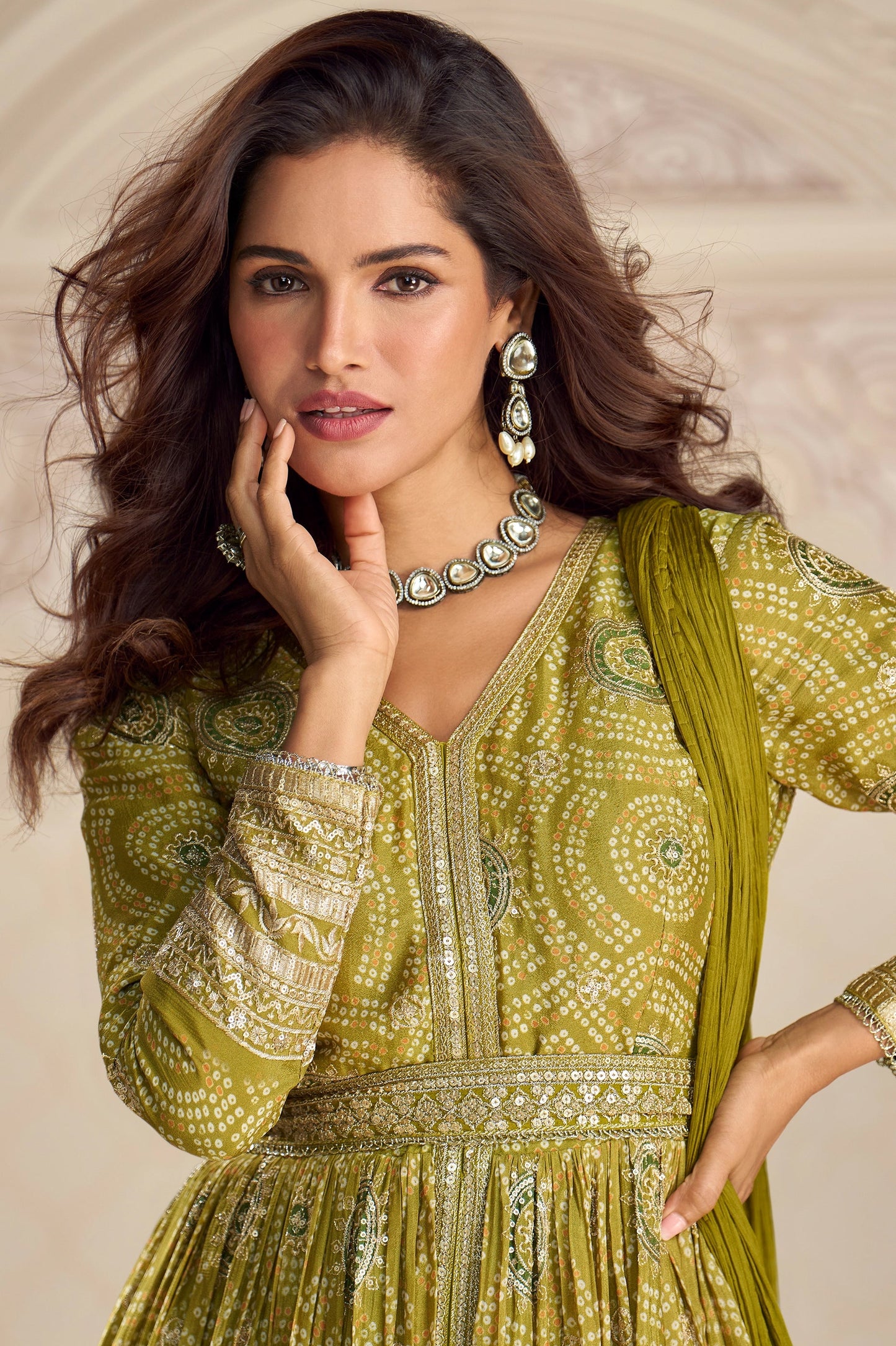 Green Readymade Embroidered Chinon Silk Suit-SAR11096_2_SareeButa.com