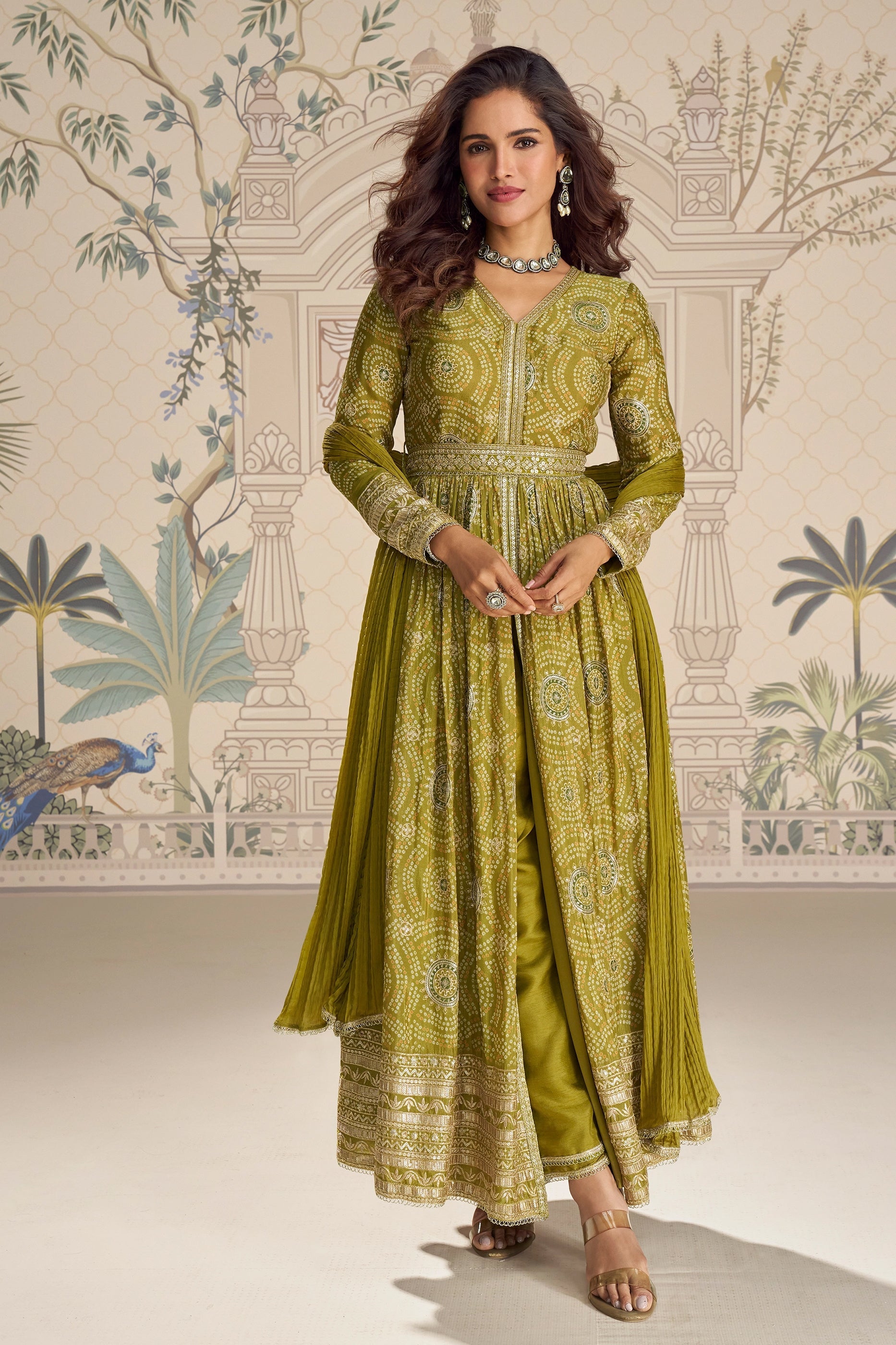 Green Readymade Embroidered Chinon Silk Suit-SAR11096_3_SareeButa.com