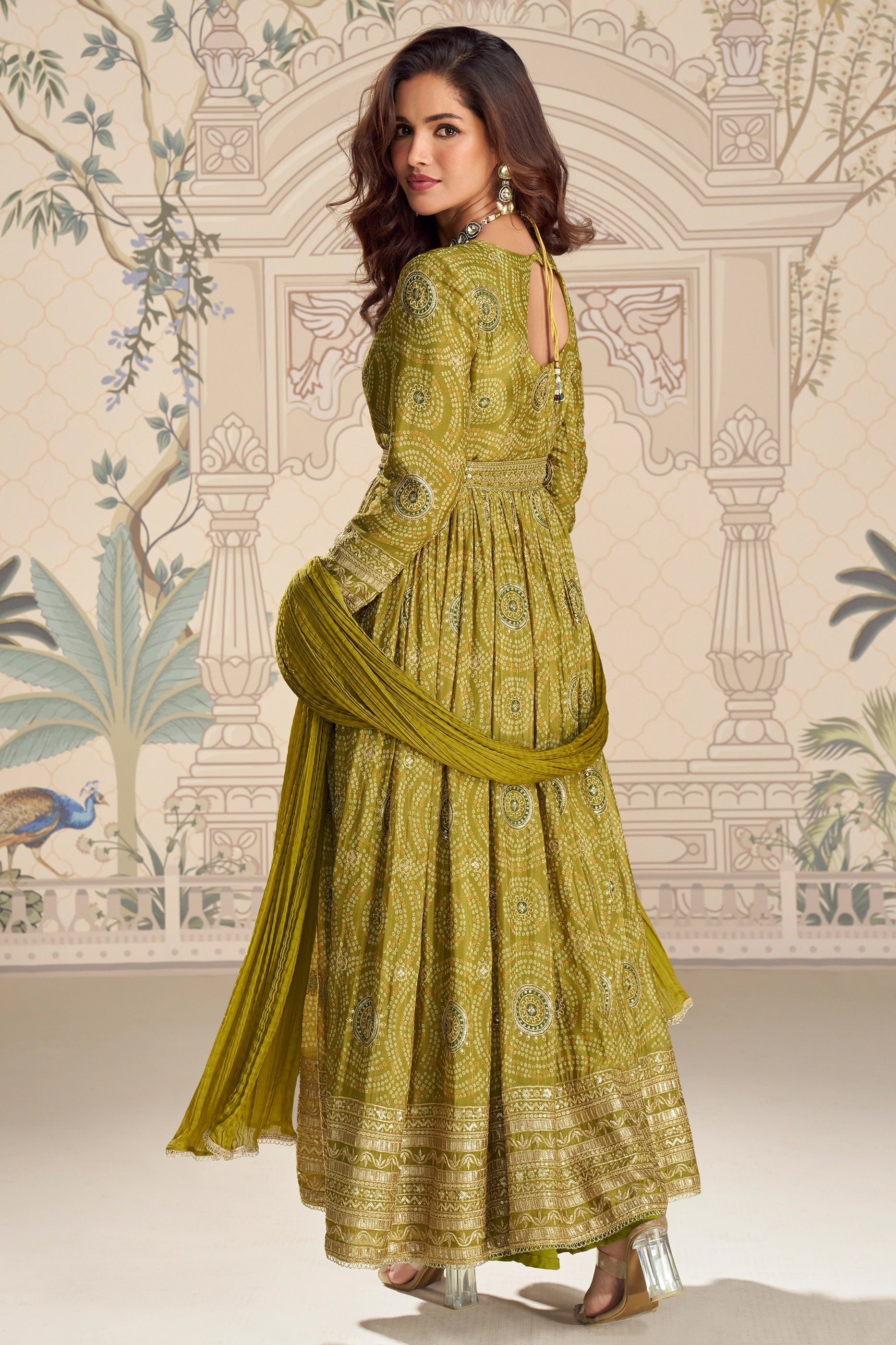 Green Readymade Embroidered Chinon Silk Suit-SAR11096_4_SareeButa.com