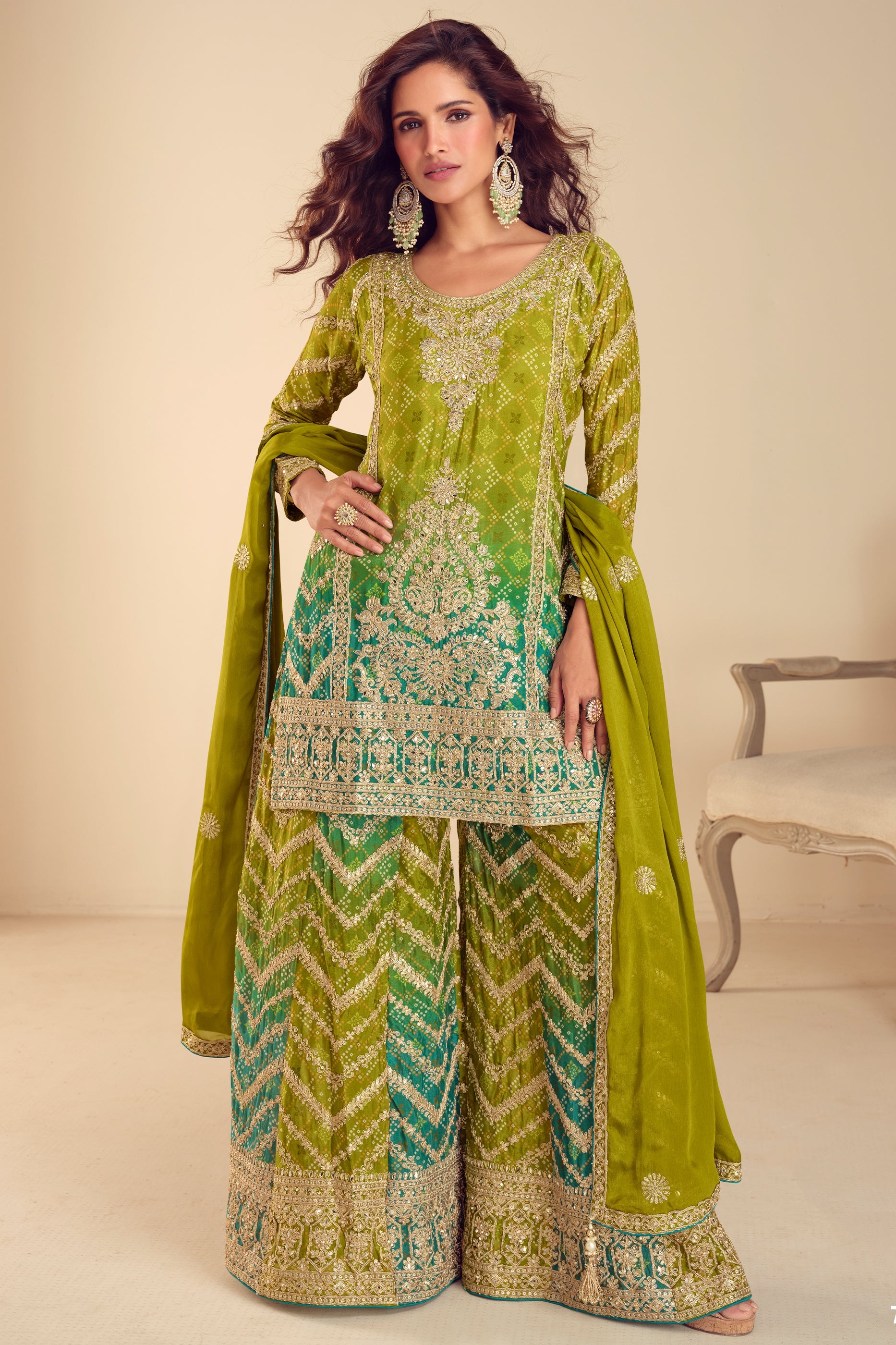 Green Readymade Embroidered Chinon Suit-SAR10494_1_SareeButa.com