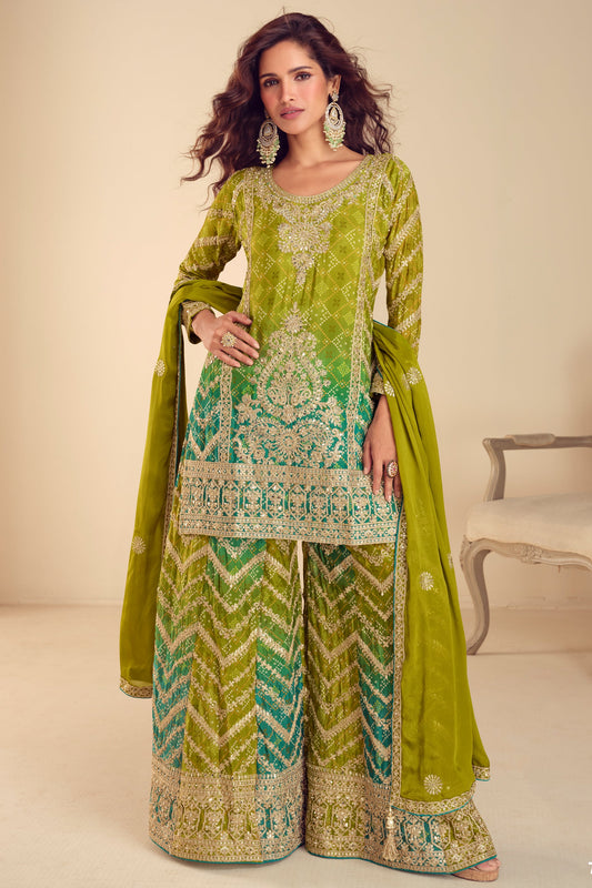 Green Readymade Embroidered Chinon Suit-SAR10494_1_SareeButa.com