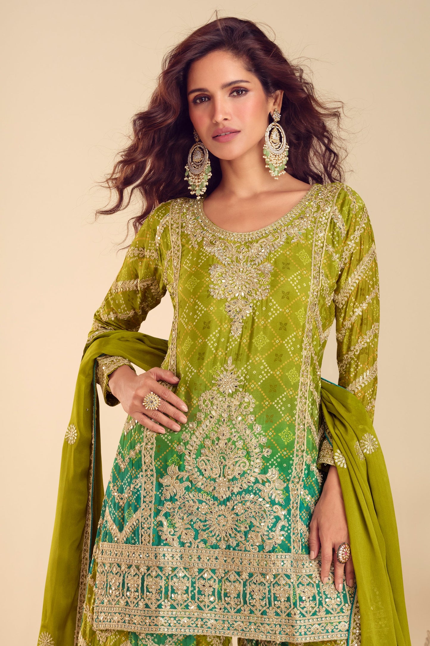 Green Readymade Embroidered Chinon Suit-SAR10494_3_SareeButa.com