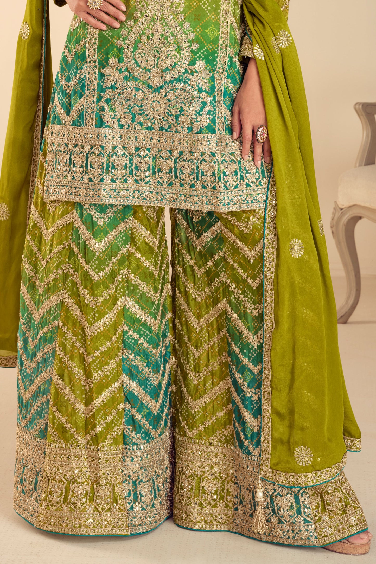 Green Readymade Embroidered Chinon Suit-SAR10494_4_SareeButa.com